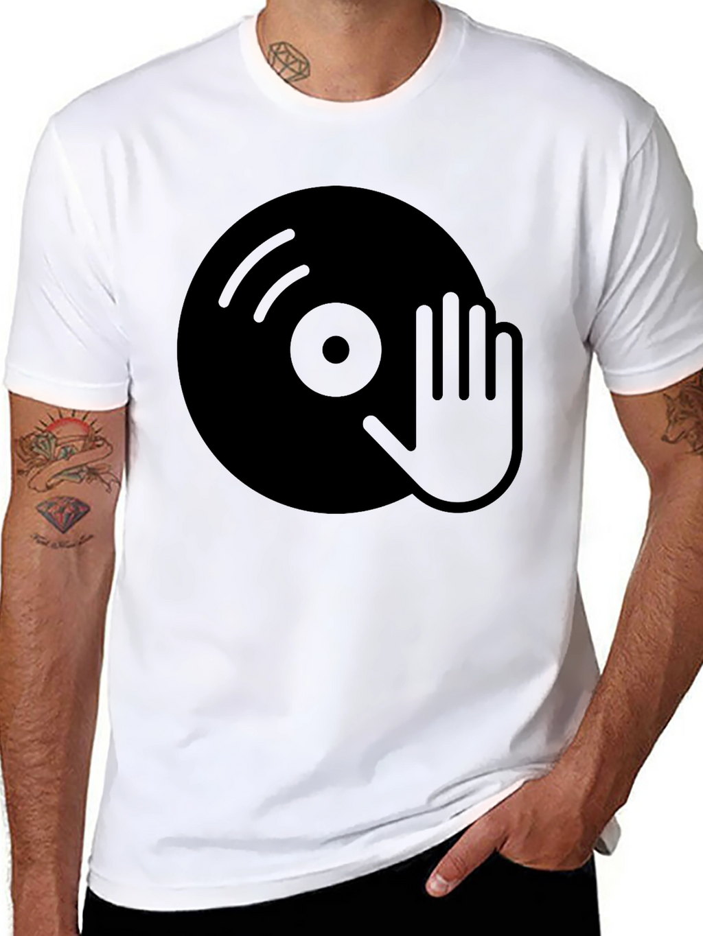 DJ Turntable Graphic Tee - Black Cotton Blend T-Shirt