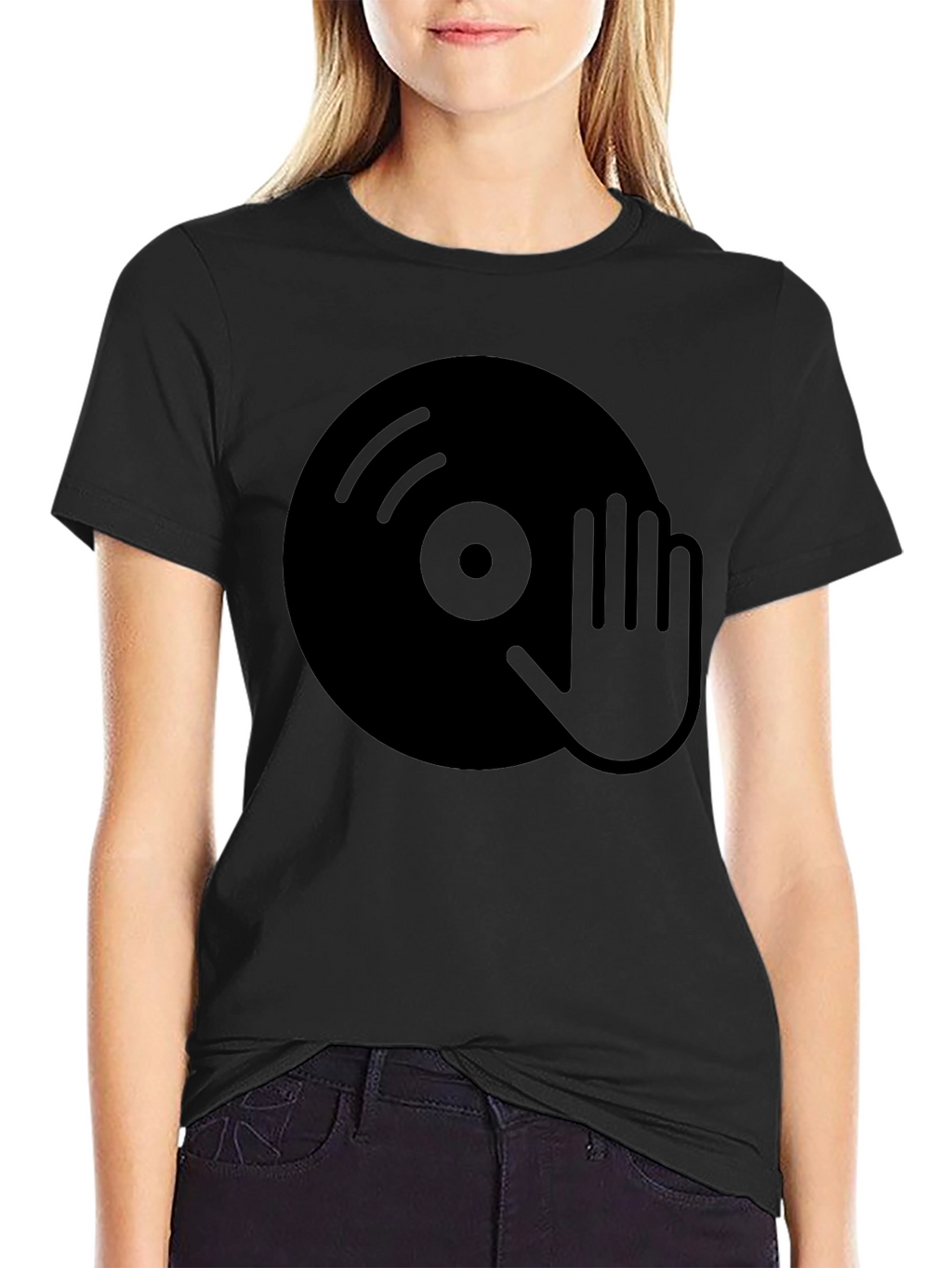 DJ Turntable Graphic Tee - Black Cotton Blend T-Shirt