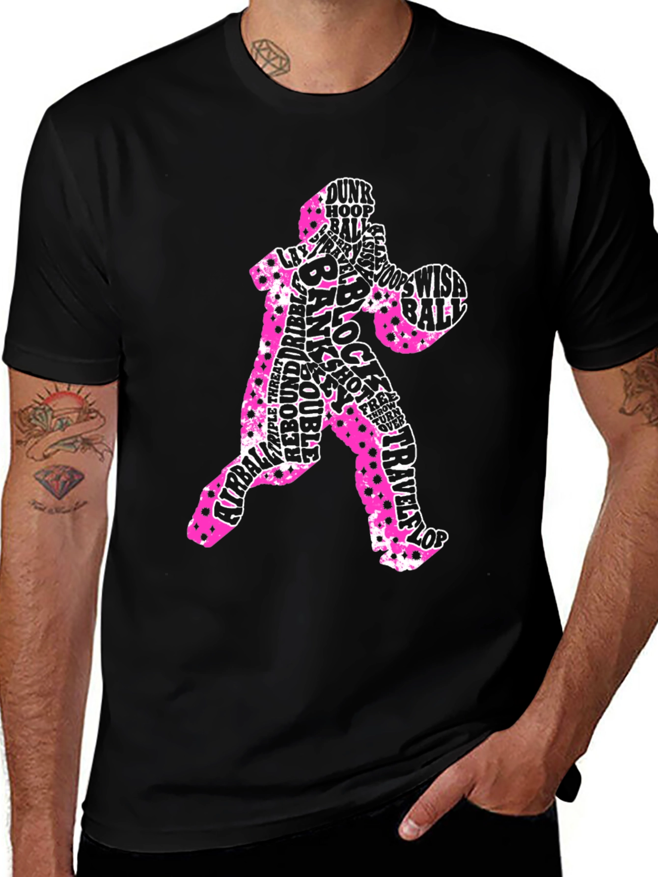 Basketball Player Word Art T-Shirt - Black