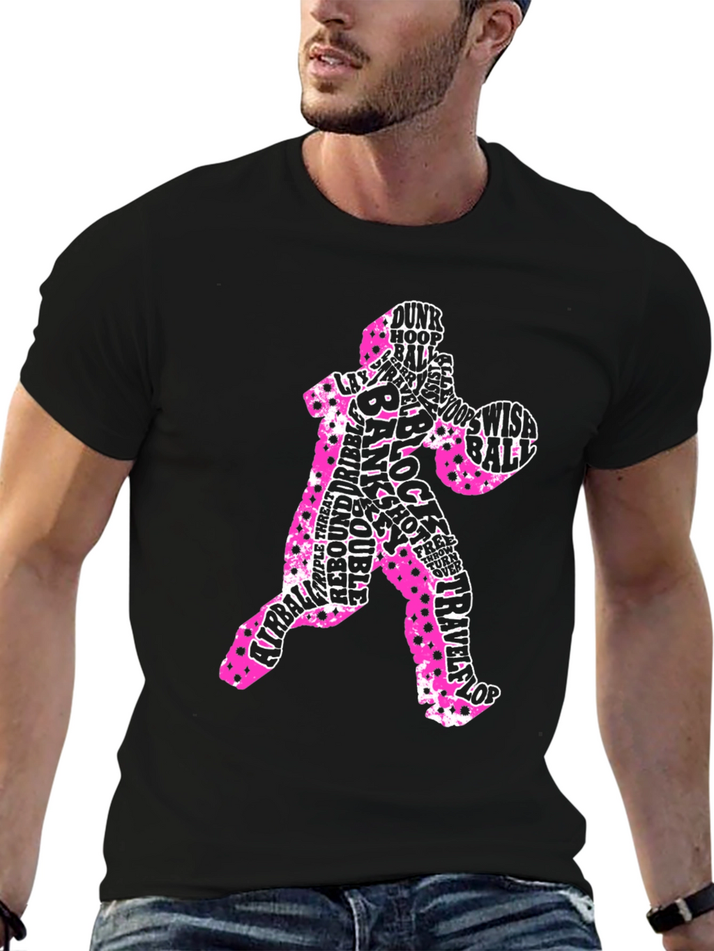 Basketball Player Word Art T-Shirt - Black