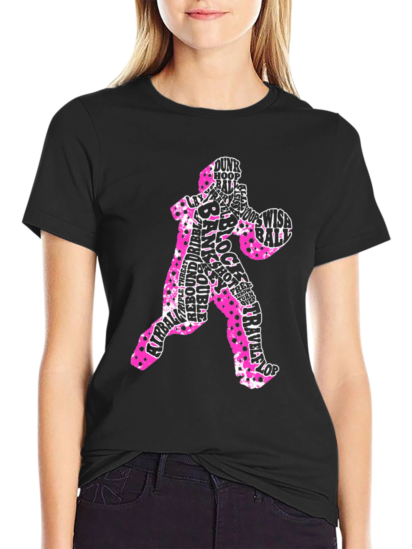 Basketball Player Word Art T-Shirt - Black