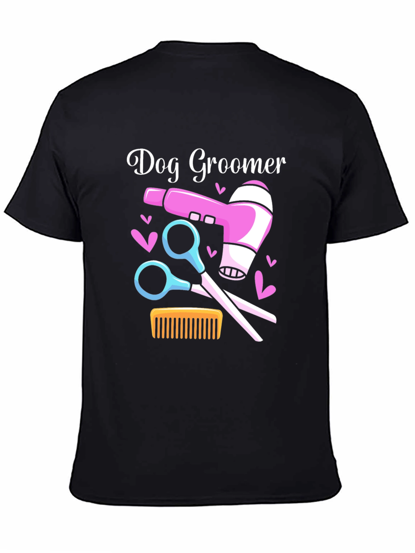 Dog Groomer T-Shirt: Hair Dryer Scissors Comb Design