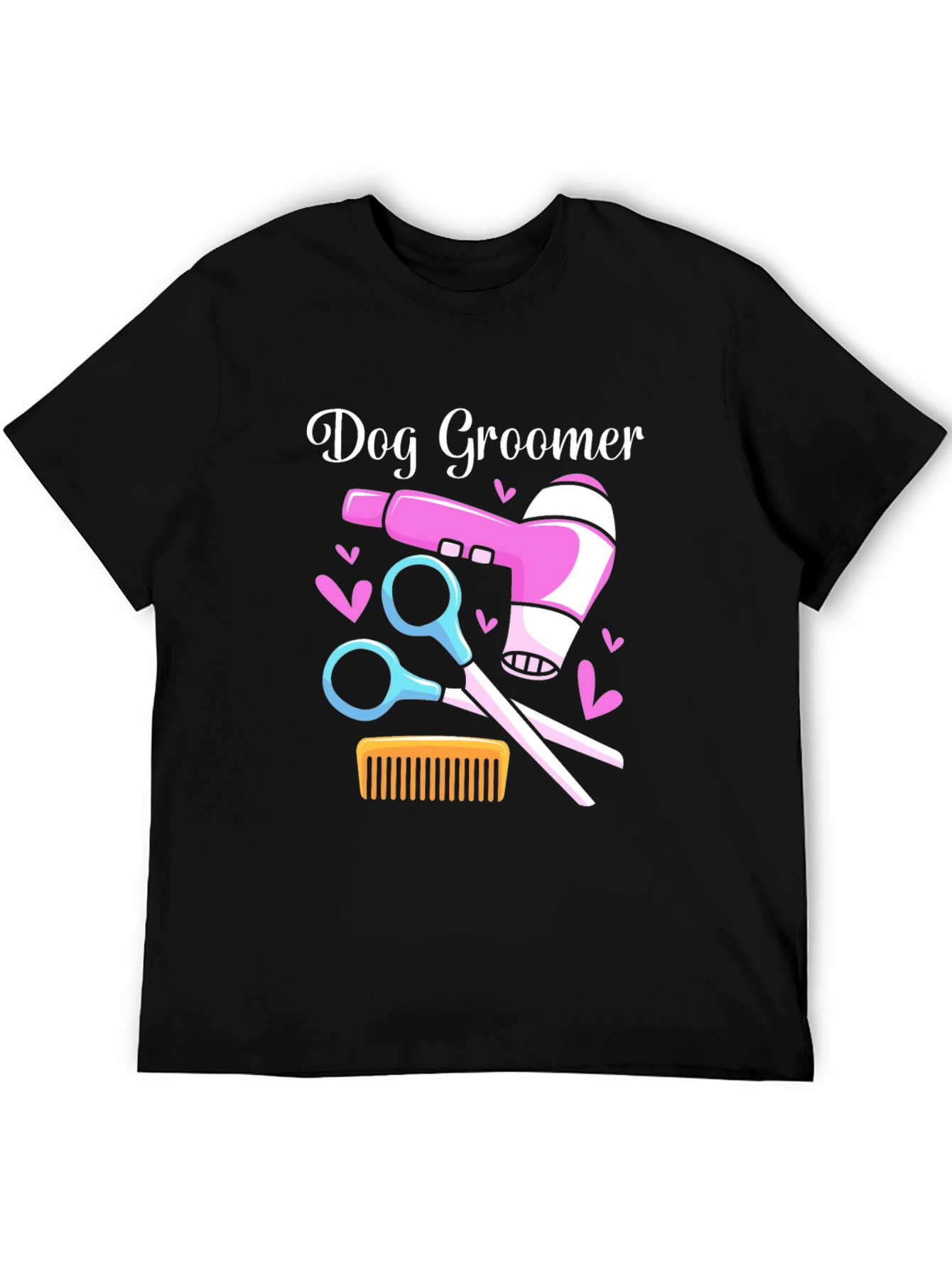 Dog Groomer T-Shirt: Hair Dryer Scissors Comb Design