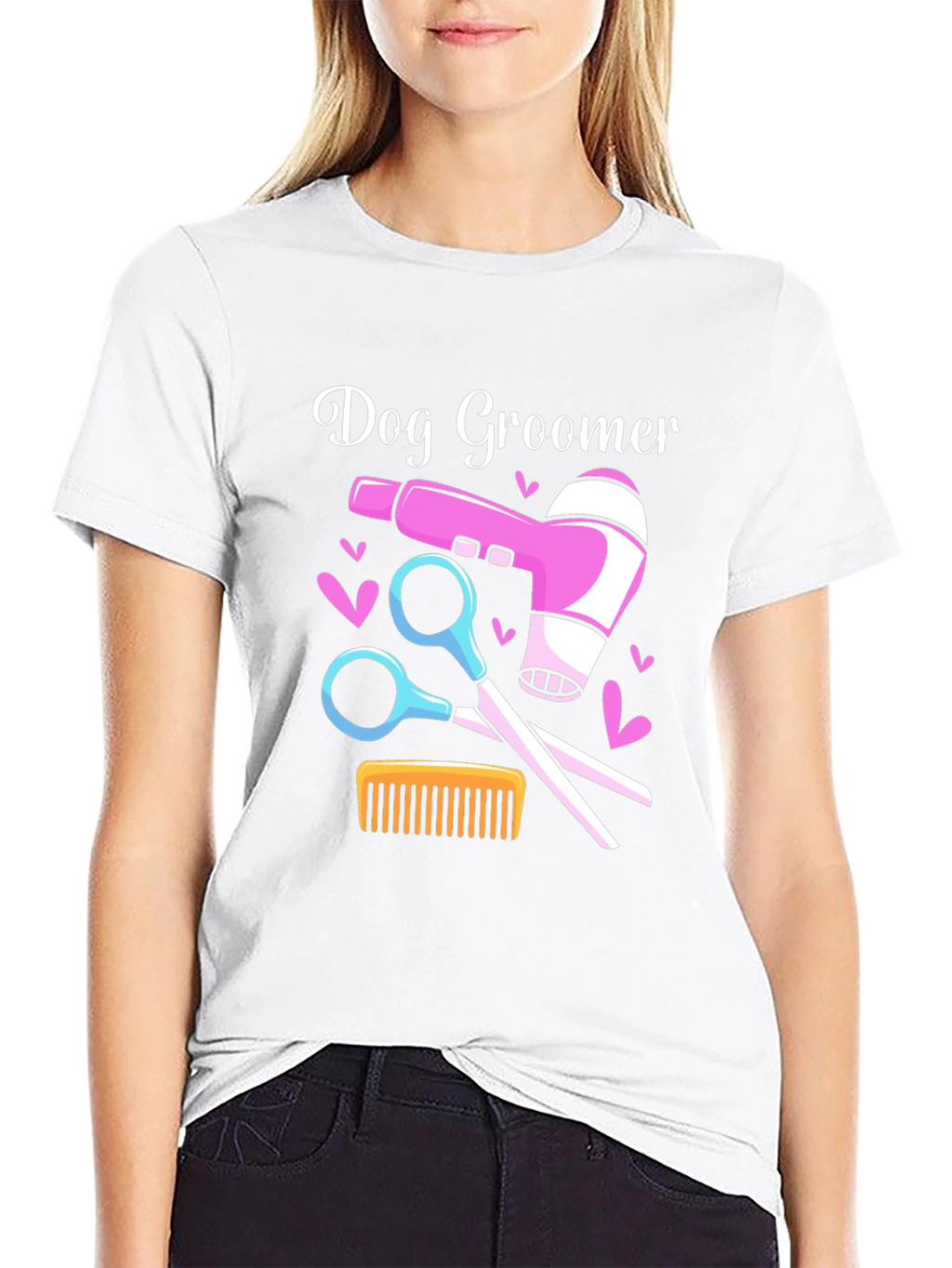 Dog Groomer T-Shirt: Hair Dryer Scissors Comb Design