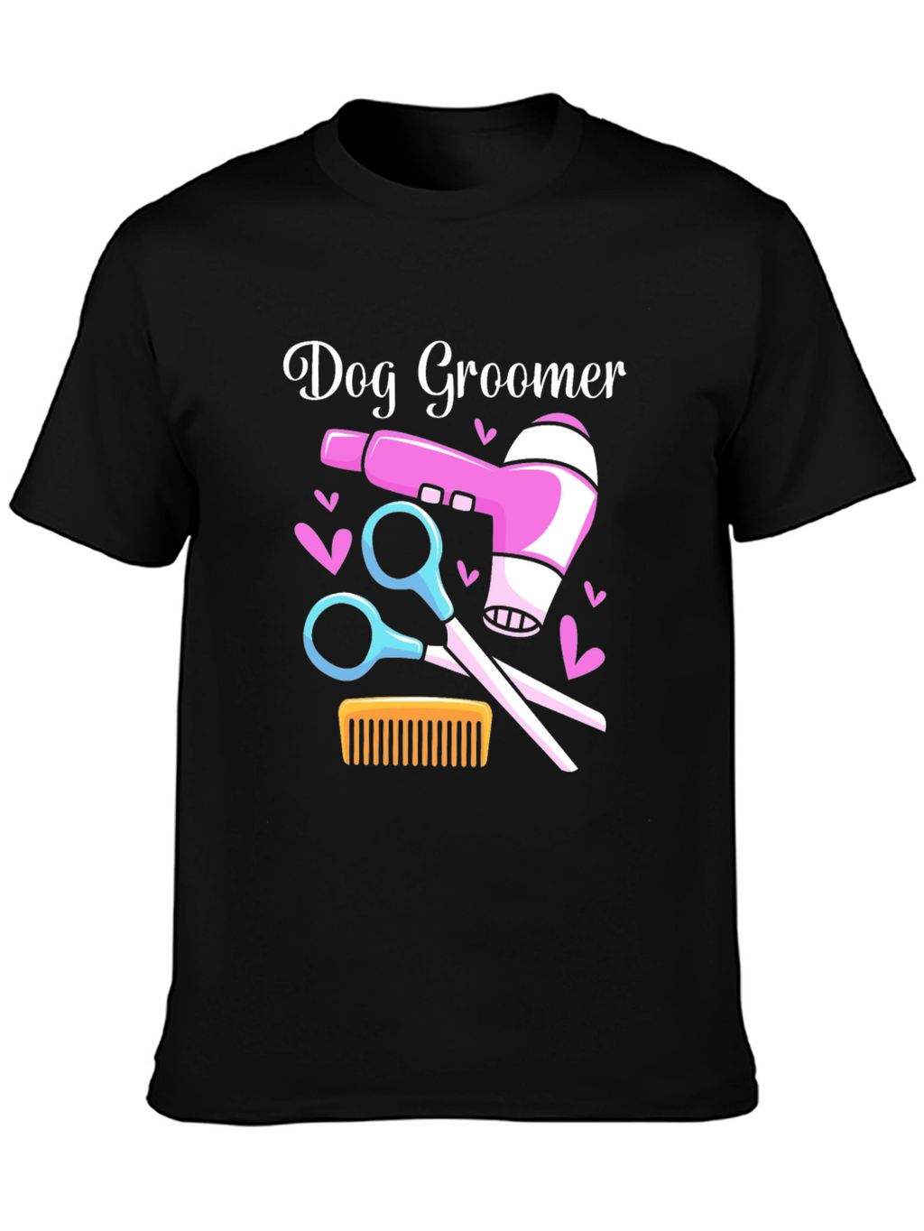 Dog Groomer T-Shirt: Hair Dryer Scissors Comb Design