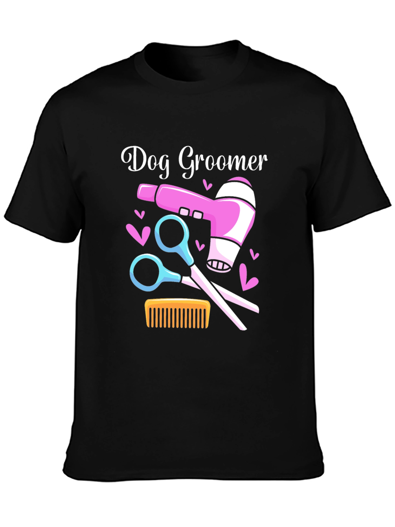 Dog Groomer T-Shirt: Hair Dryer Scissors Comb Design