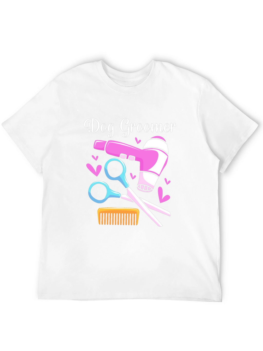 Dog Groomer T-Shirt: Hair Dryer Scissors Comb Design