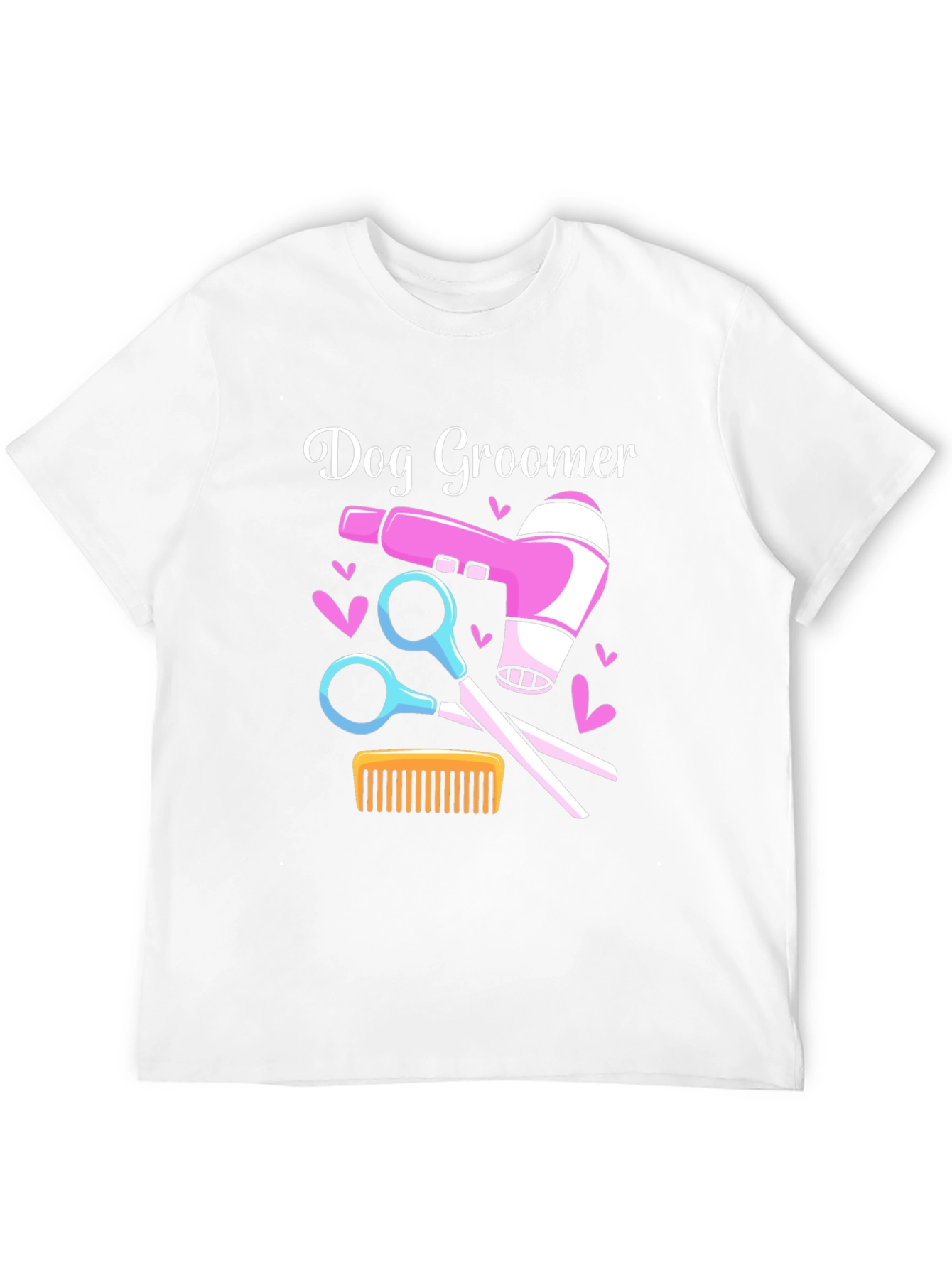 Dog Groomer T-Shirt: Hair Dryer Scissors Comb Design