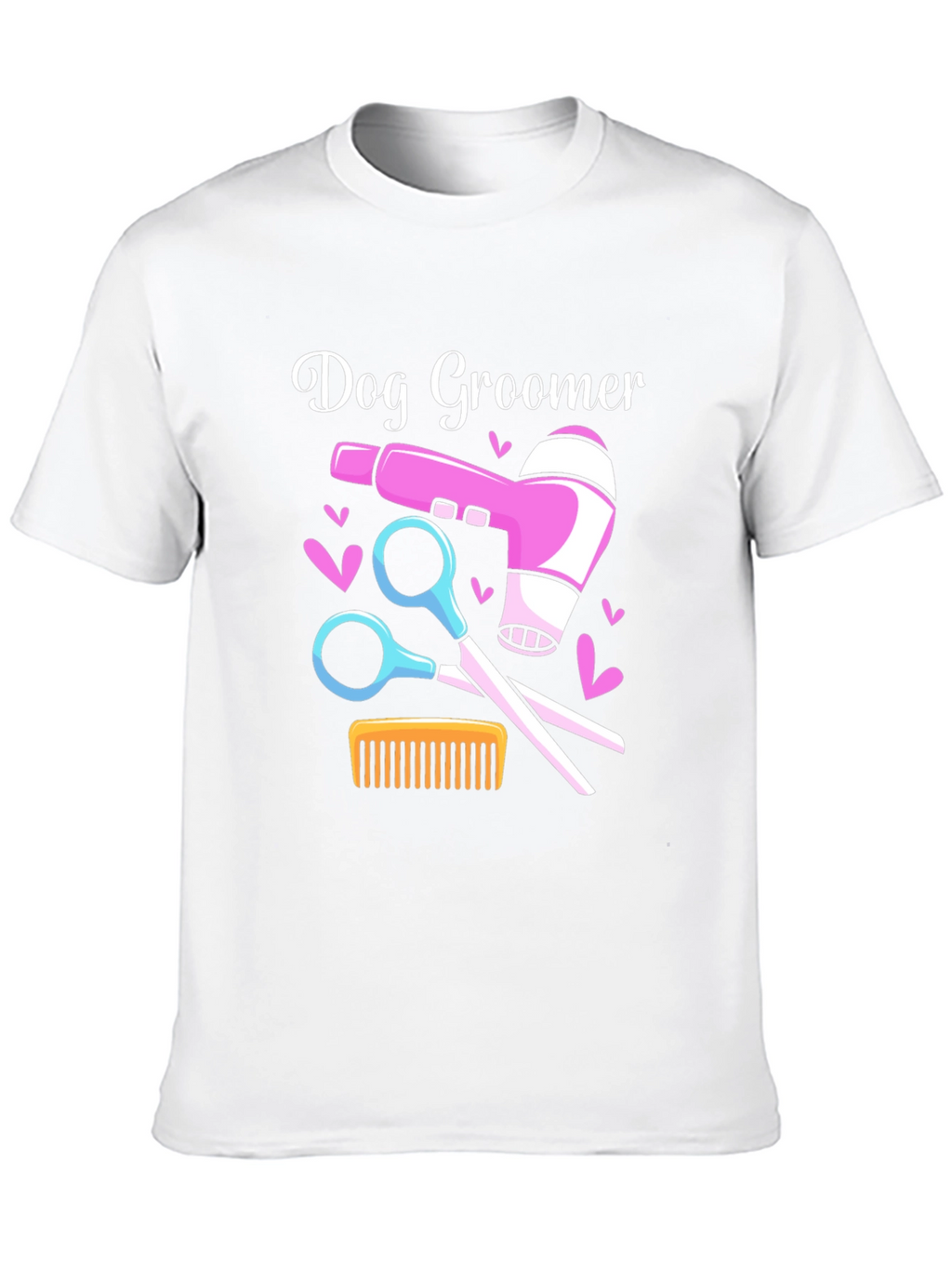 Dog Groomer T-Shirt: Hair Dryer Scissors Comb Design