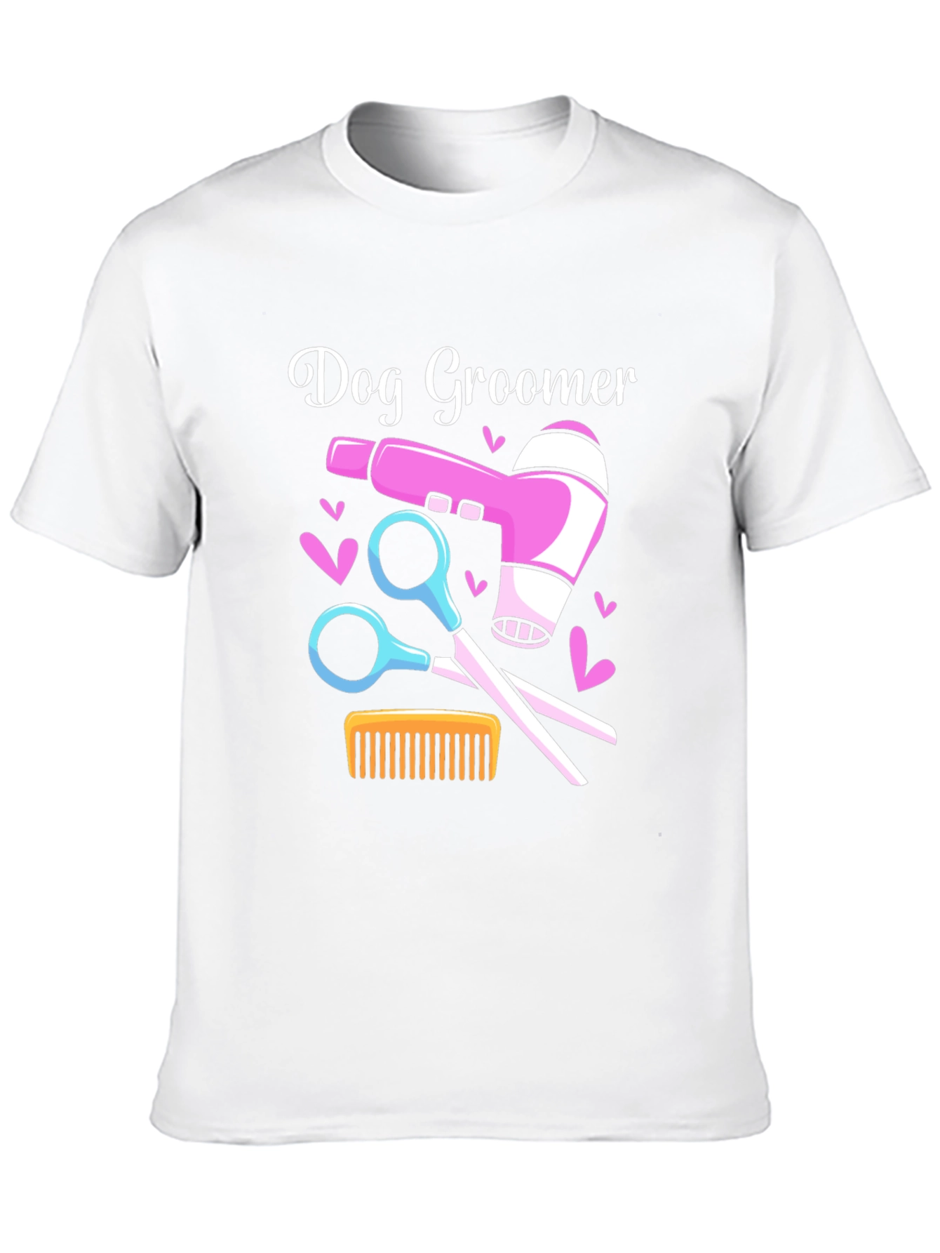 Dog Groomer T-Shirt: Hair Dryer Scissors Comb Design