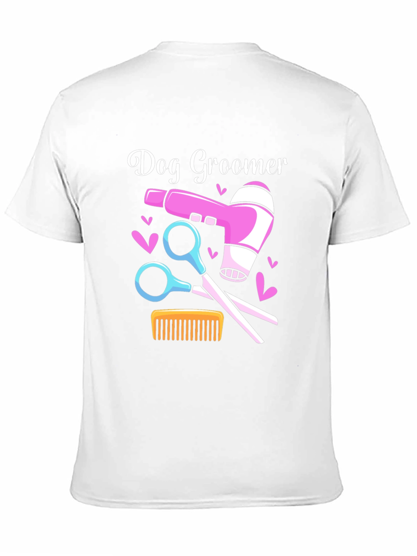 Dog Groomer T-Shirt: Hair Dryer Scissors Comb Design