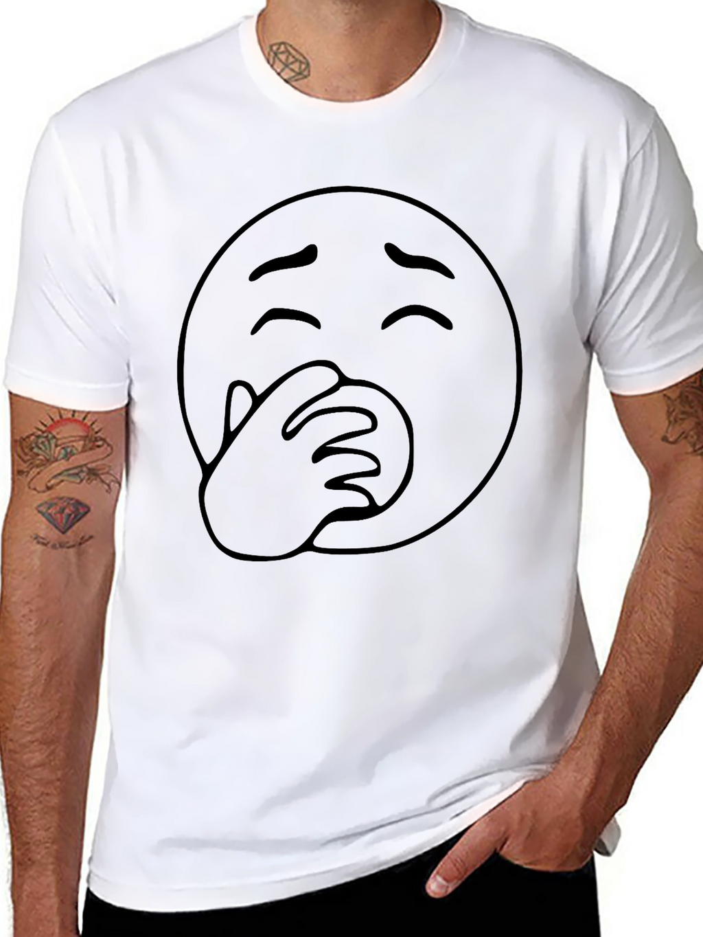 Funny Emoji Graphic T-Shirt - Black Cotton Blend