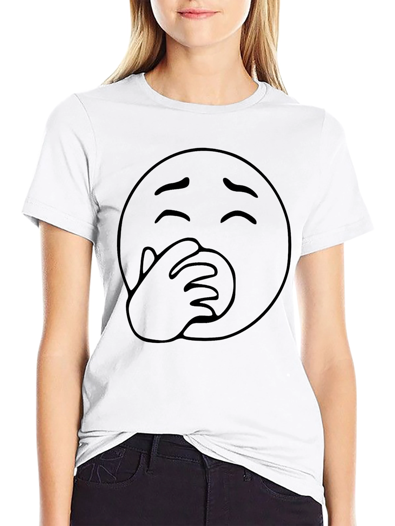 Funny Emoji Graphic T-Shirt - Black Cotton Blend
