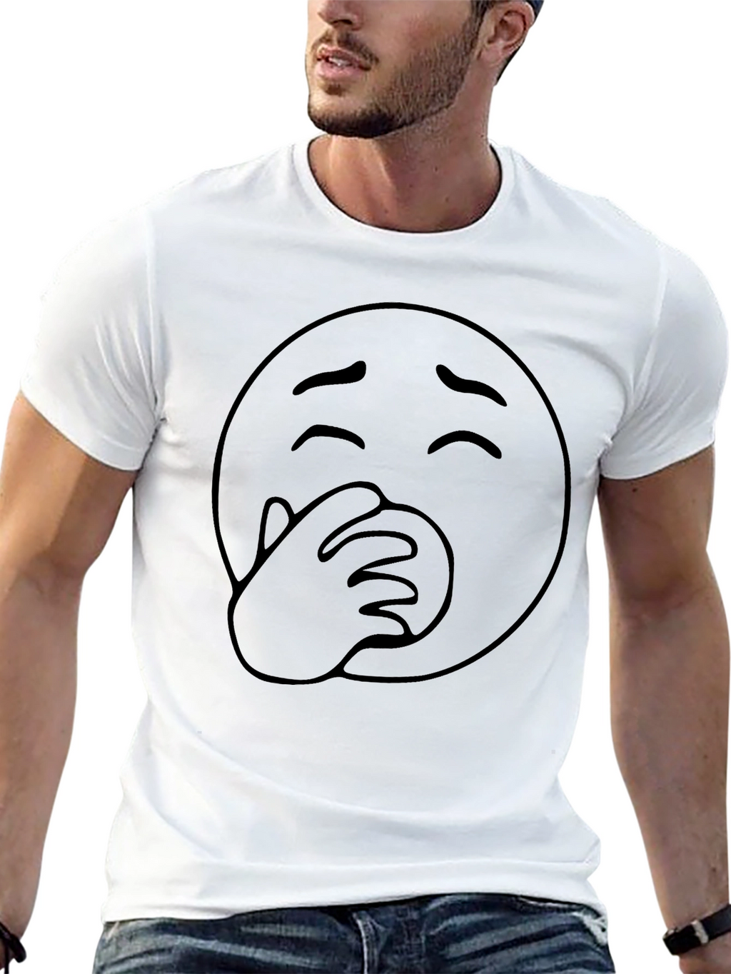 Funny Emoji Graphic T-Shirt - Black Cotton Blend