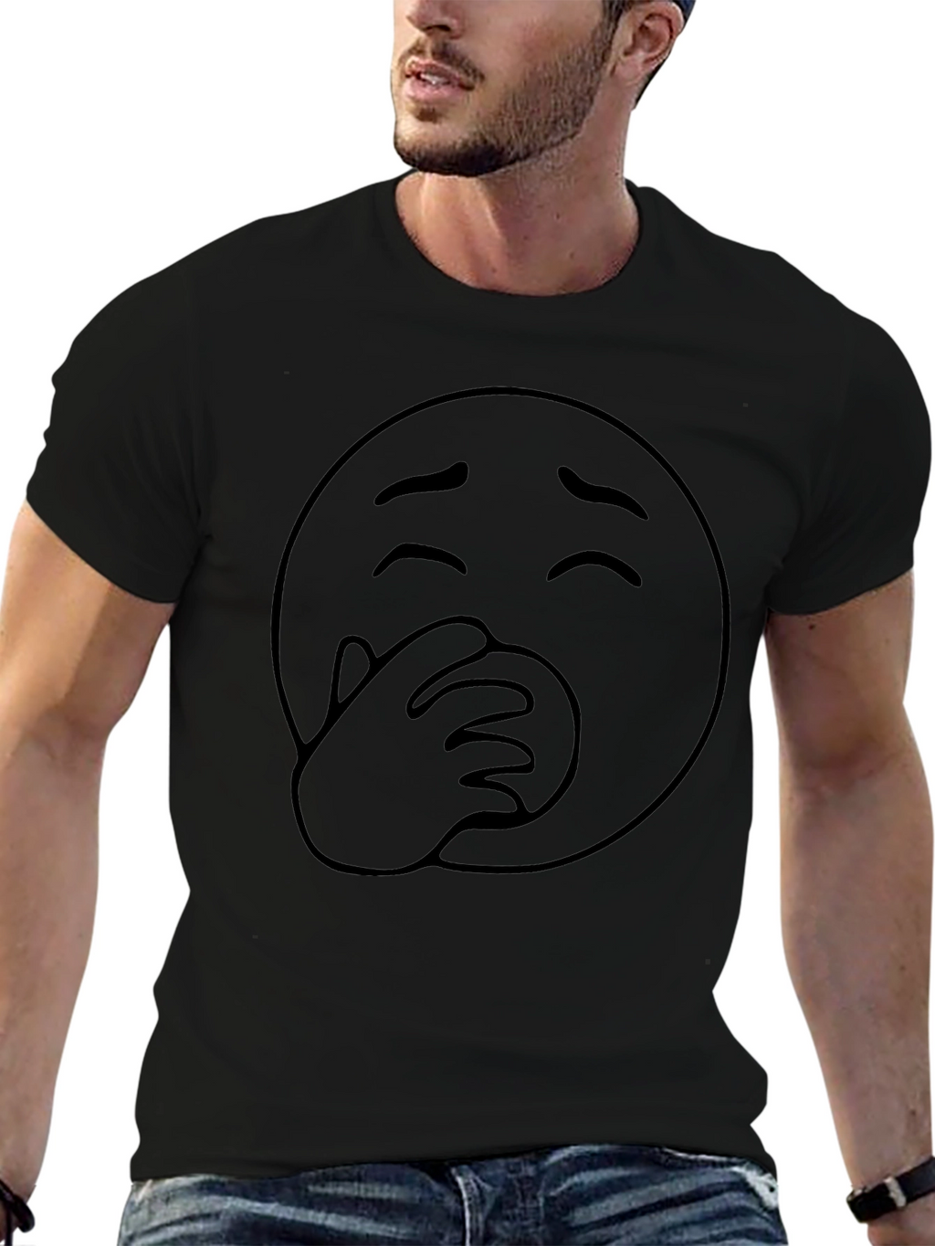 Funny Emoji Graphic T-Shirt - Black Cotton Blend