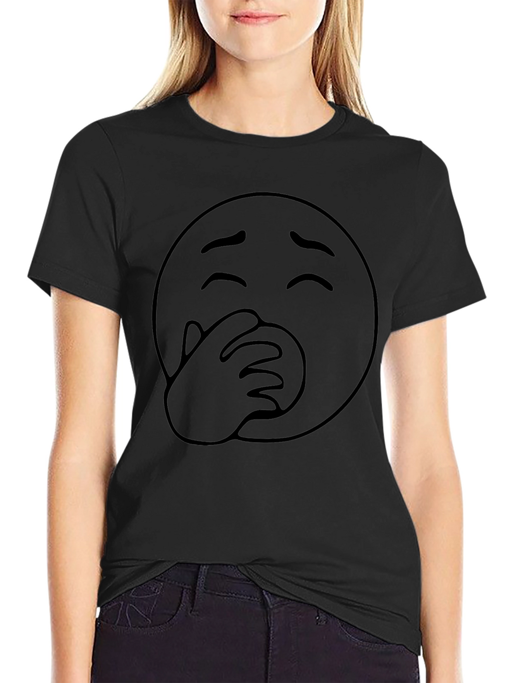Funny Emoji Graphic T-Shirt - Black Cotton Blend