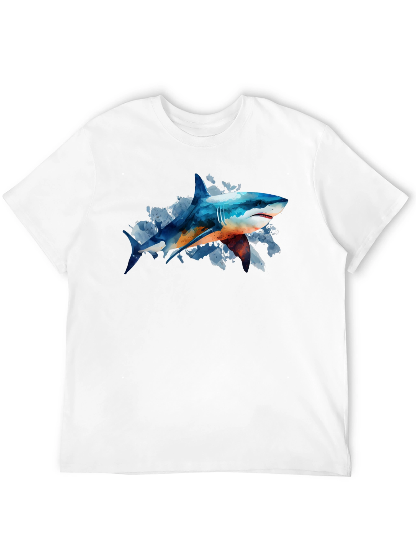 Shark Watercolor Graphic Print Black T-Shirt