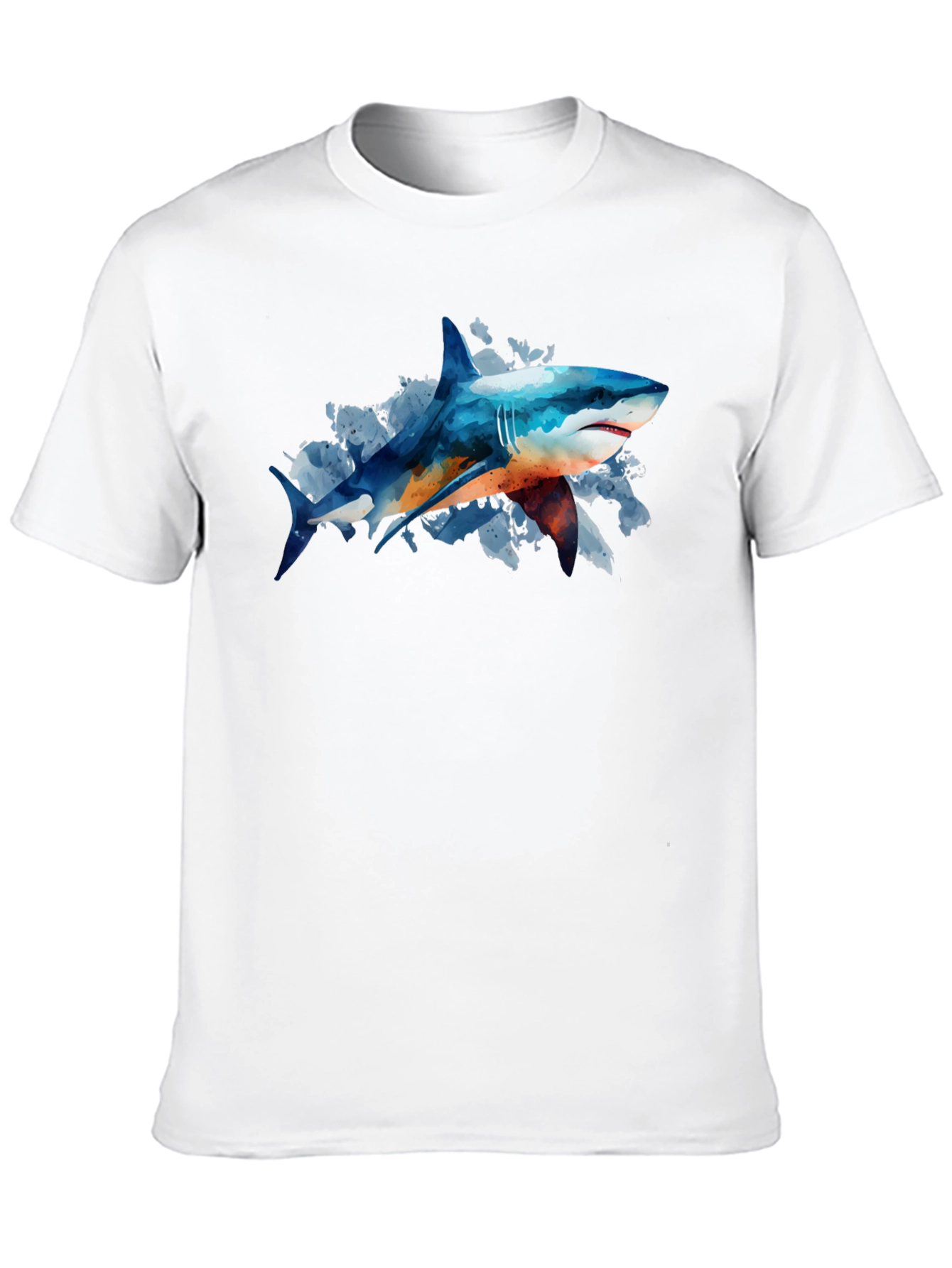 Shark Watercolor Graphic Print Black T-Shirt