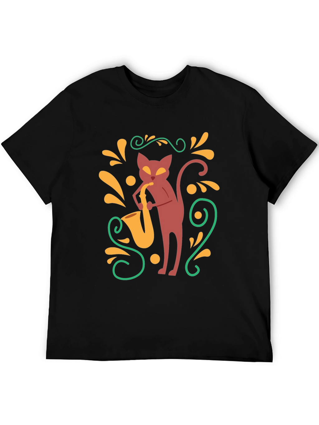 Cool Cat Saxophone Black T-Shirt