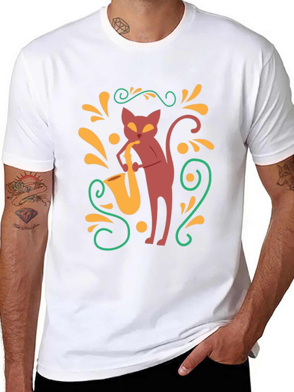 Cool Cat Saxophone Black T-Shirt