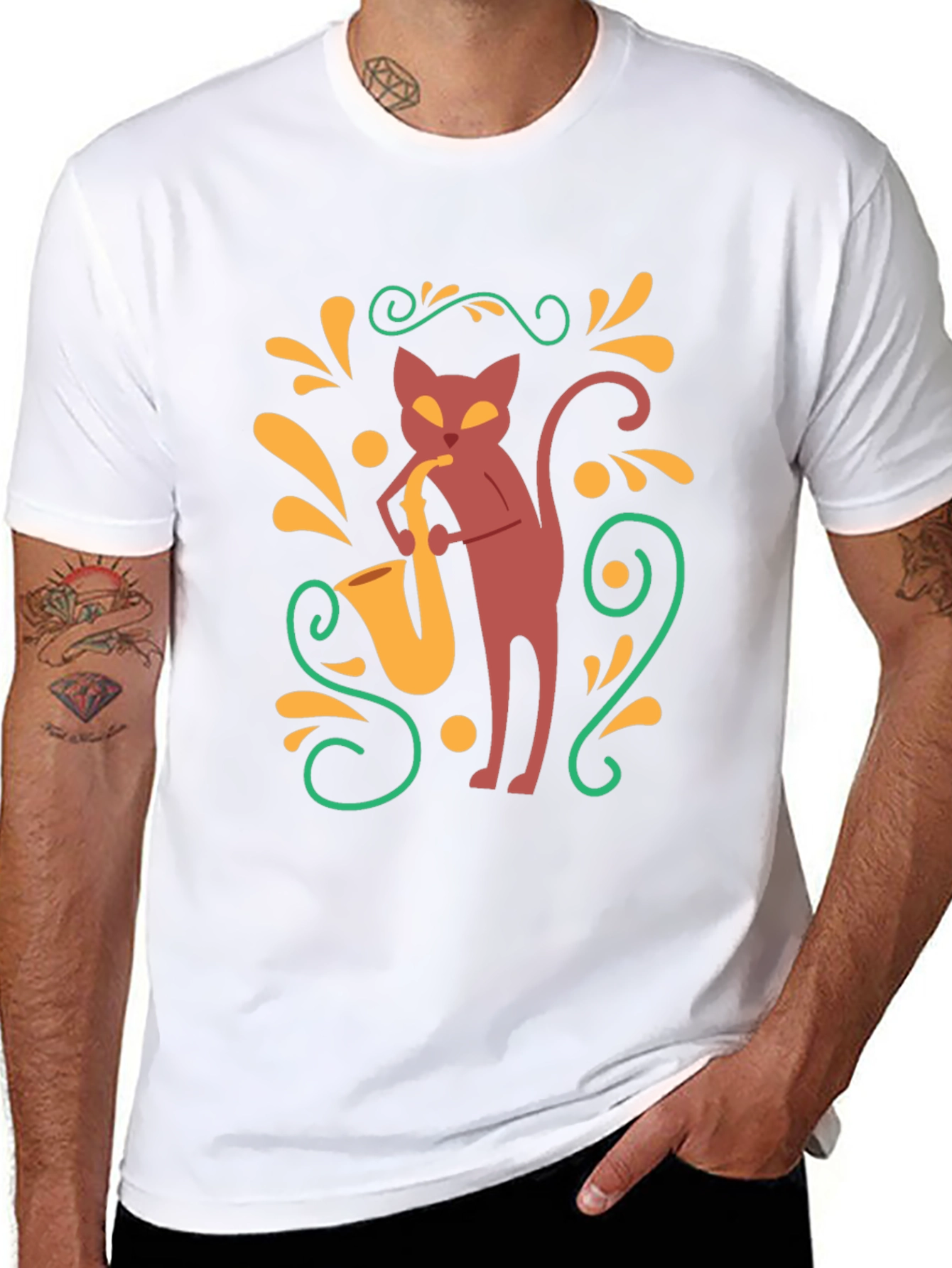 Cool Cat Saxophone Black T-Shirt