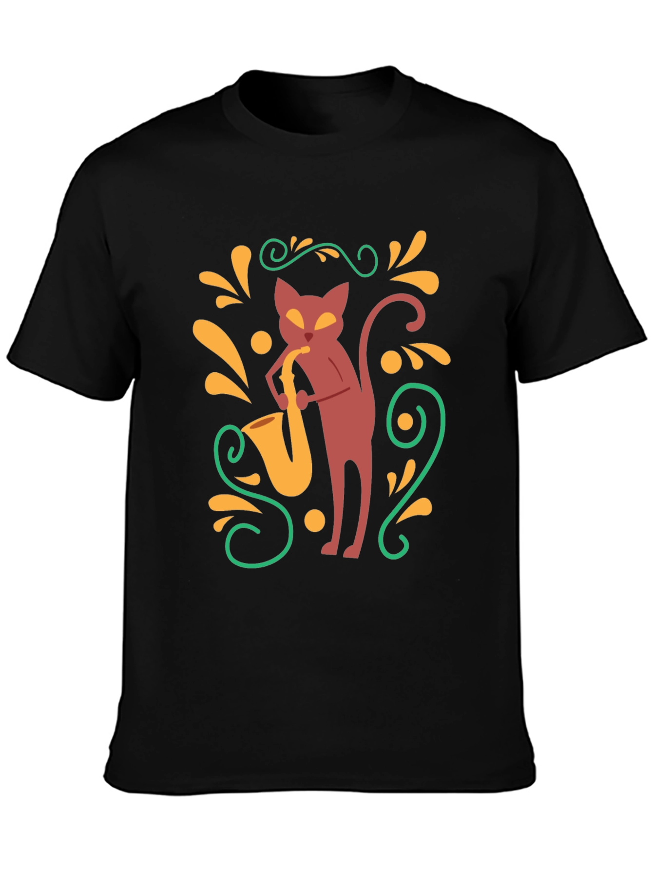 Cool Cat Saxophone Black T-Shirt