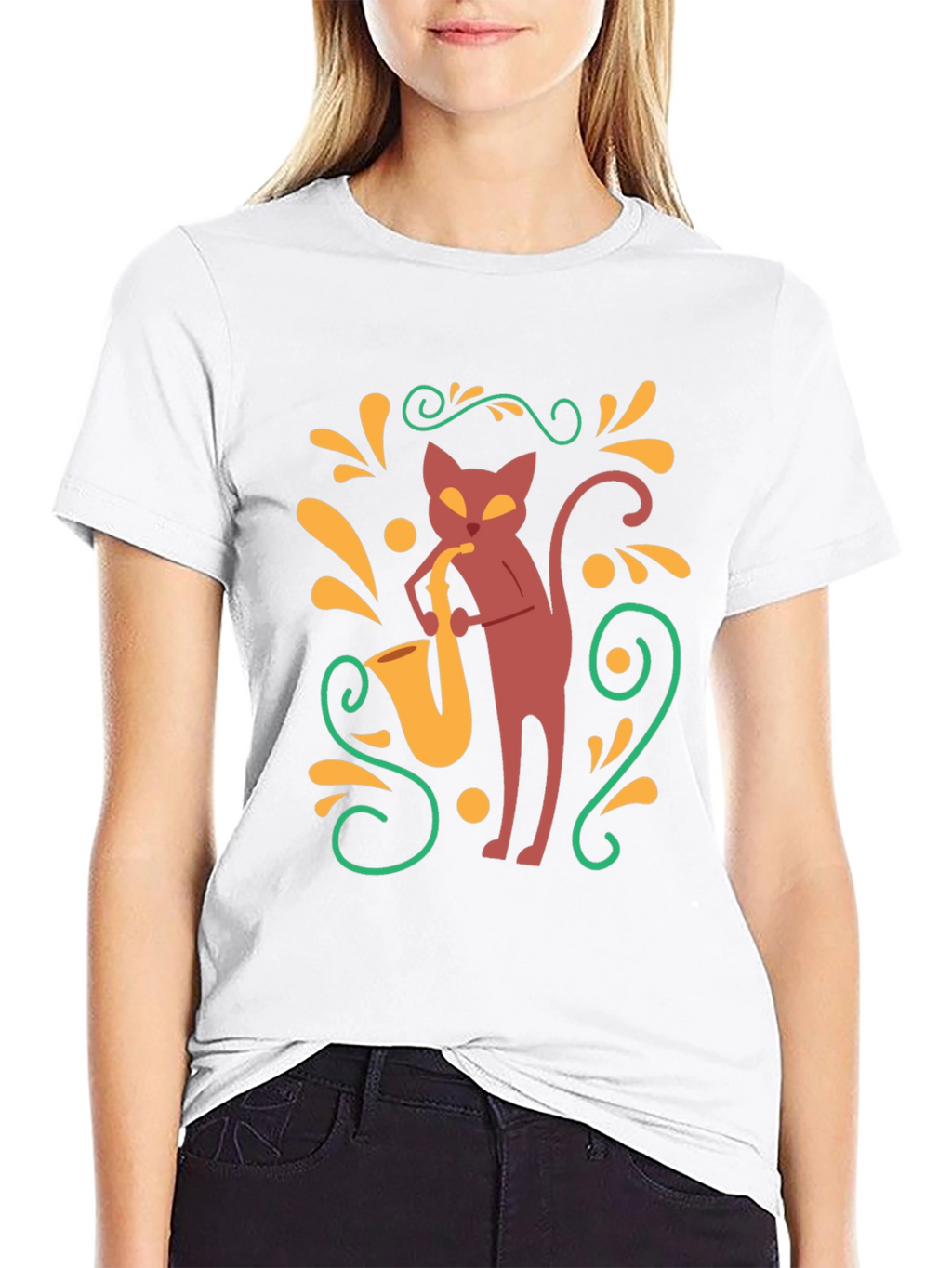 Cool Cat Saxophone Black T-Shirt
