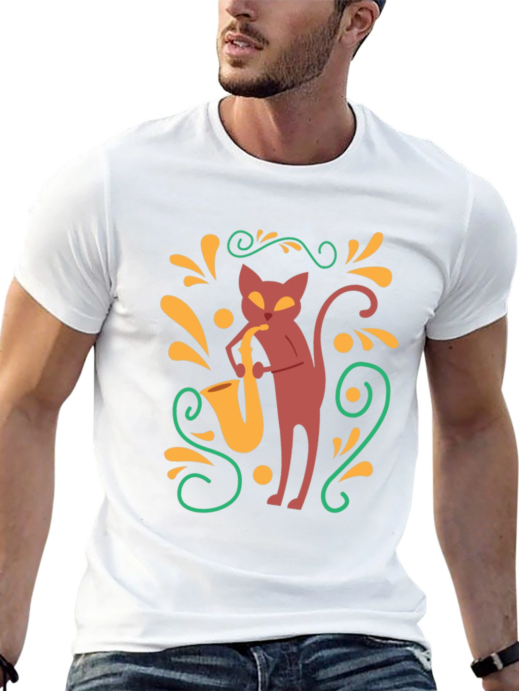Cool Cat Saxophone Black T-Shirt