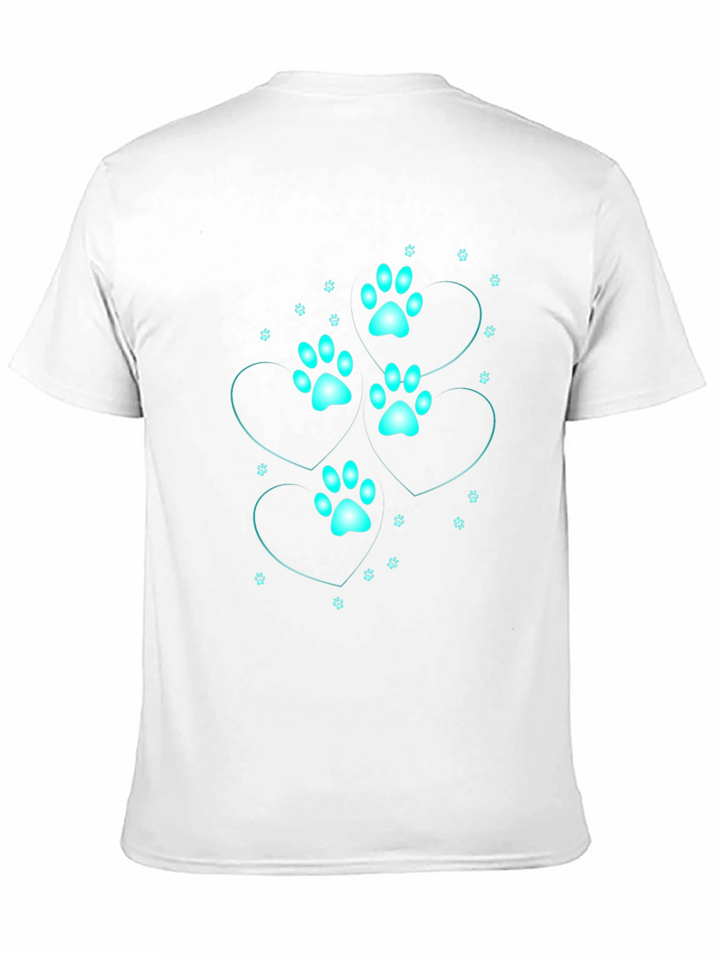 Mens Black T-Shirt with Cyan Paw Print Heart Design