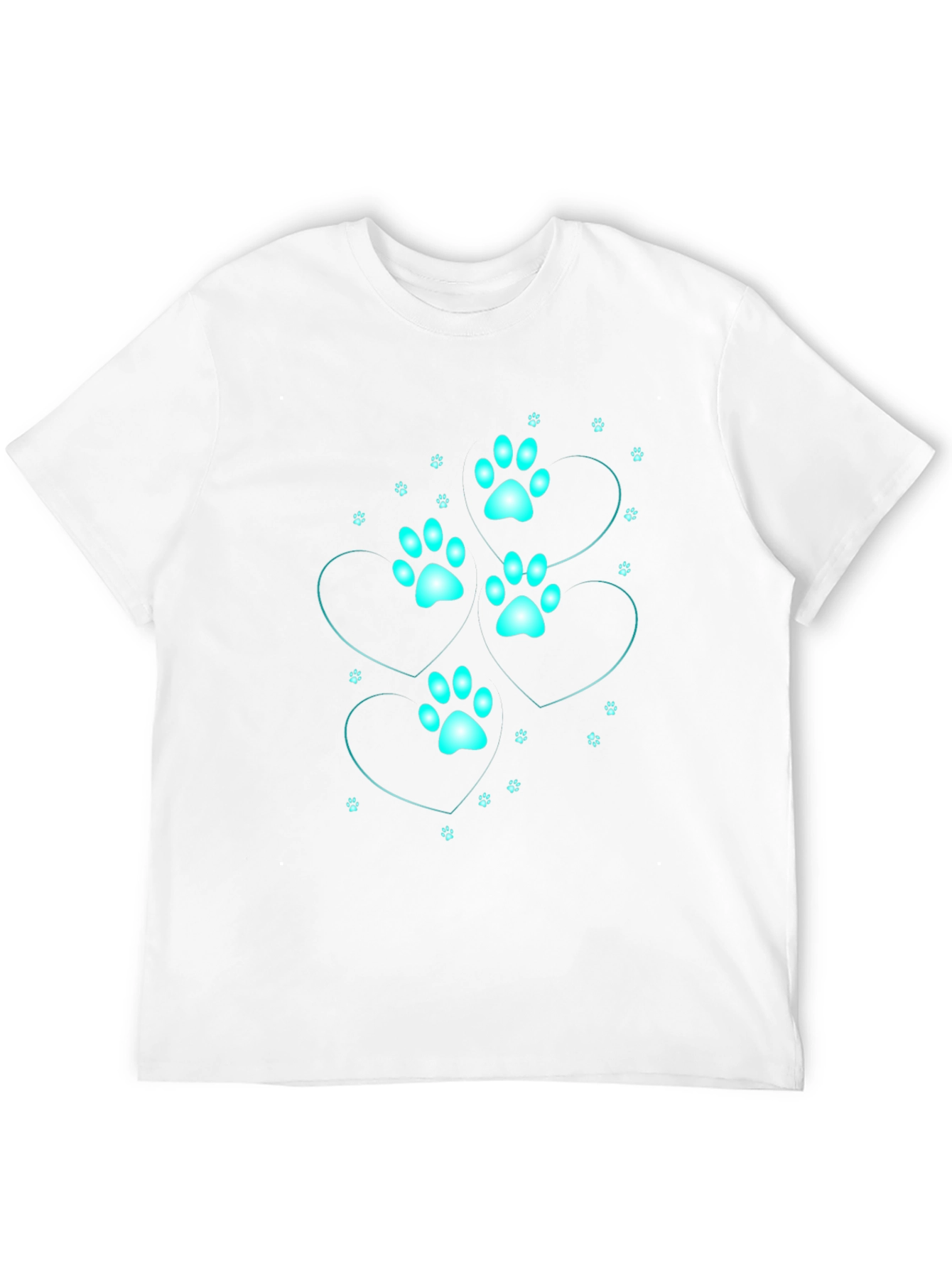 Mens Black T-Shirt with Cyan Paw Print Heart Design