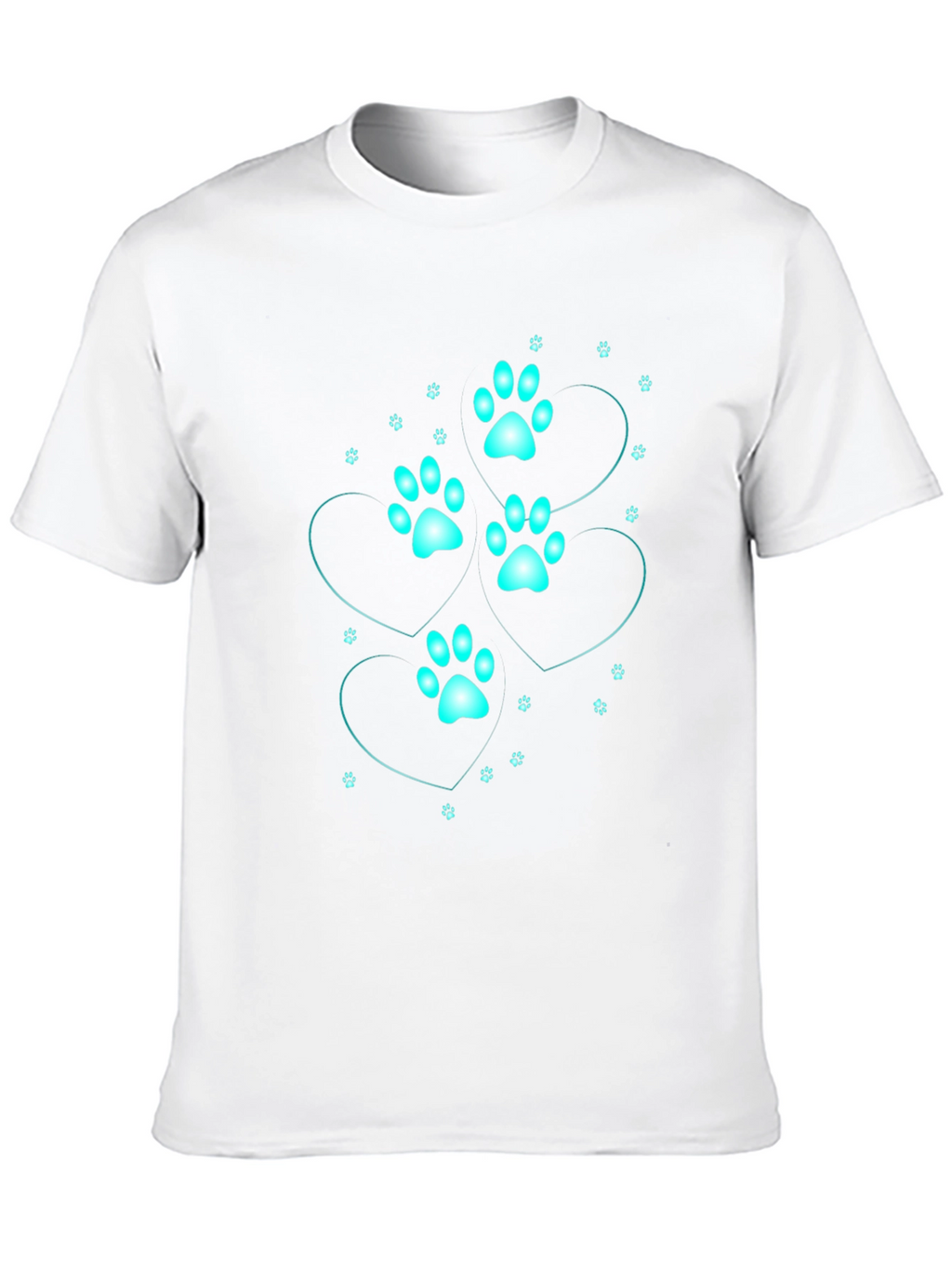 Mens Black T-Shirt with Cyan Paw Print Heart Design
