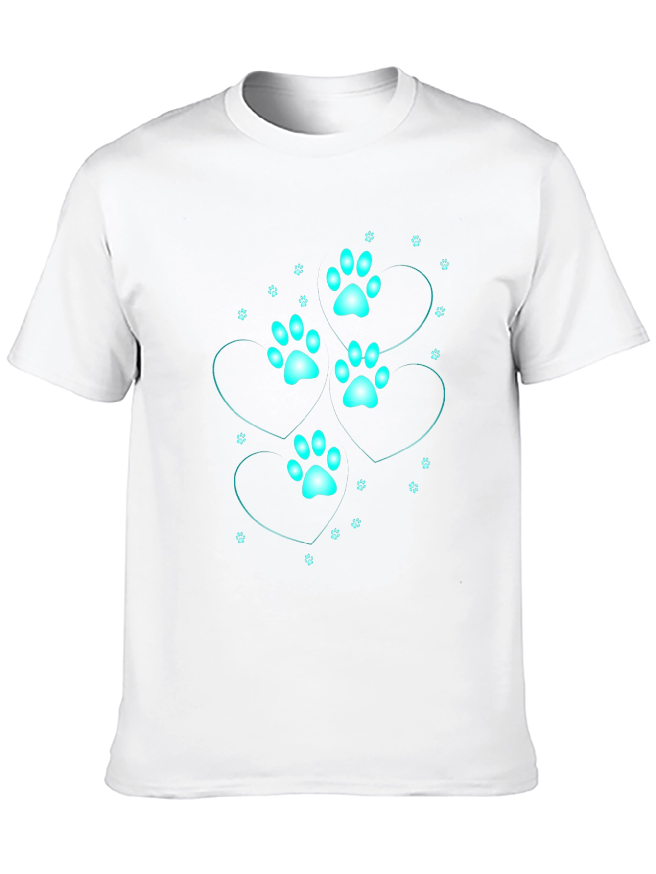 Mens Black T-Shirt with Cyan Paw Print Heart Design