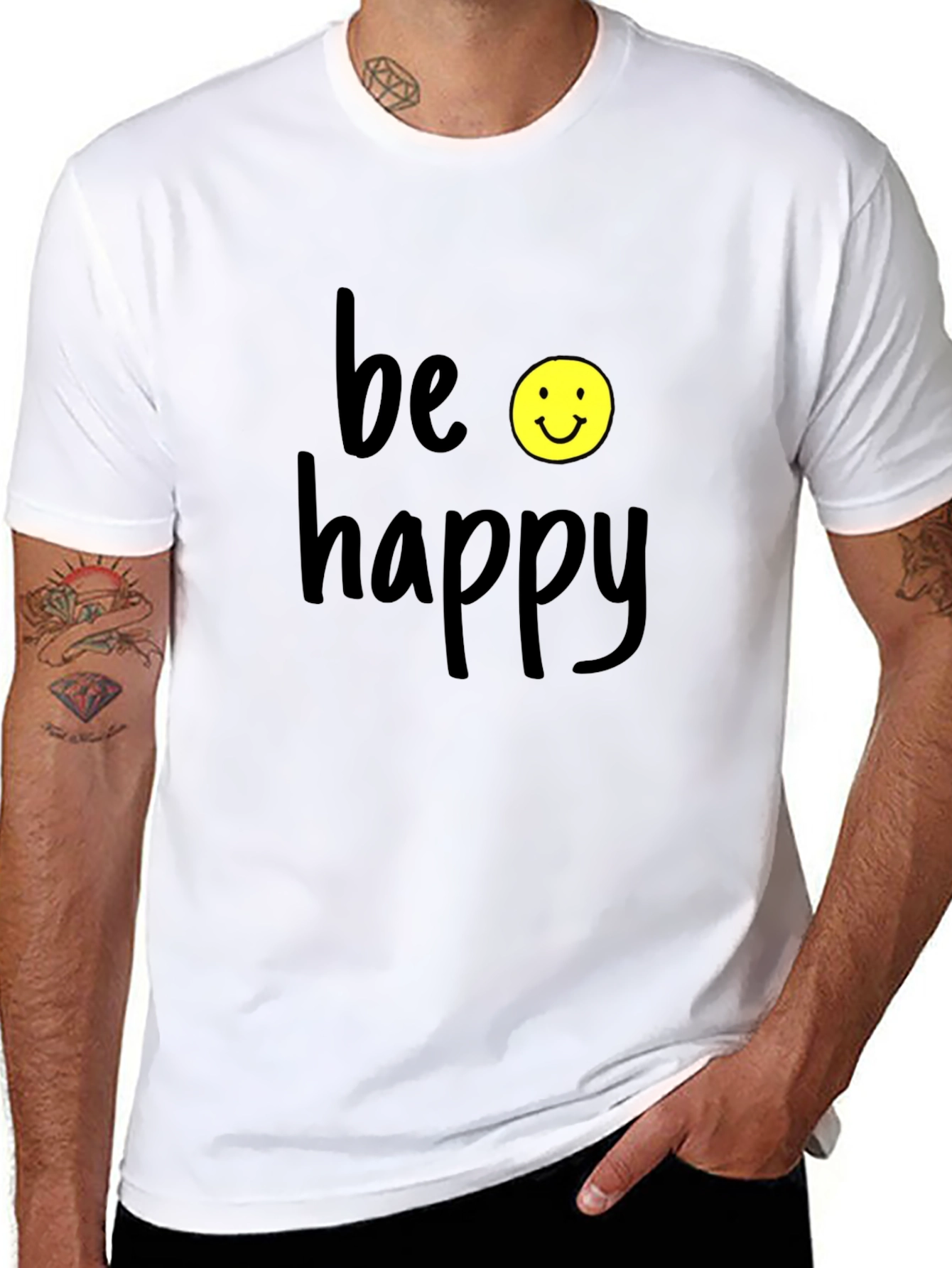 Be Happy Graphic T-Shirt - Black Casual Tee
