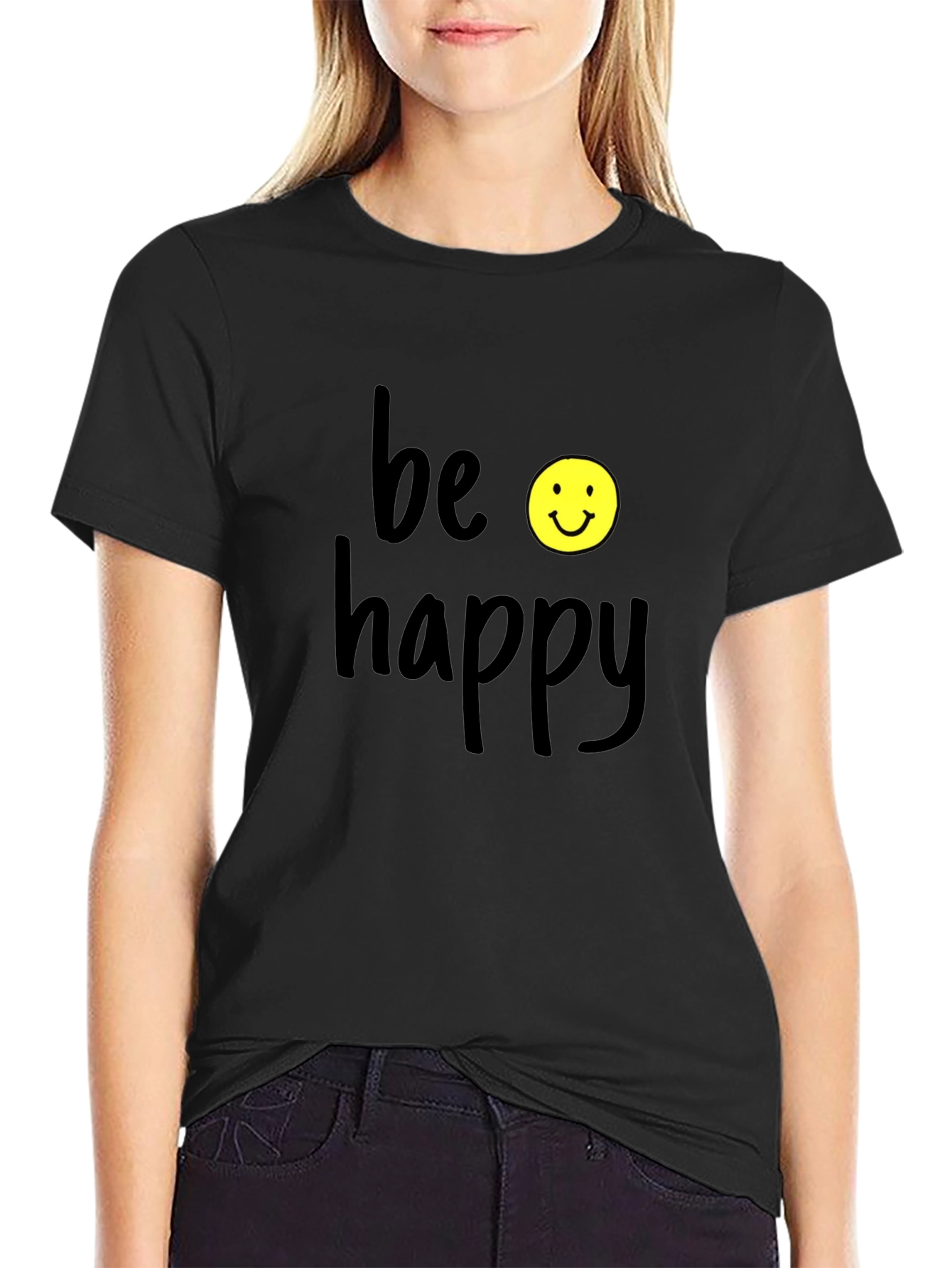 Be Happy Graphic T-Shirt - Black Casual Tee