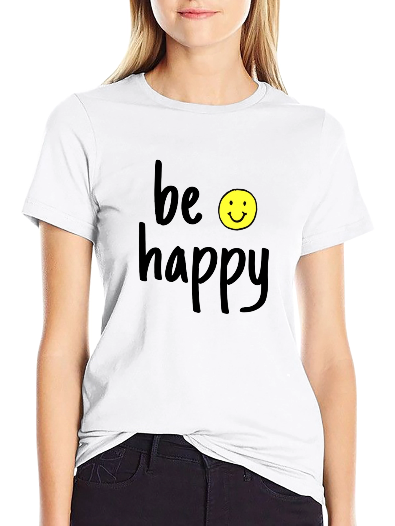 Be Happy Graphic T-Shirt - Black Casual Tee