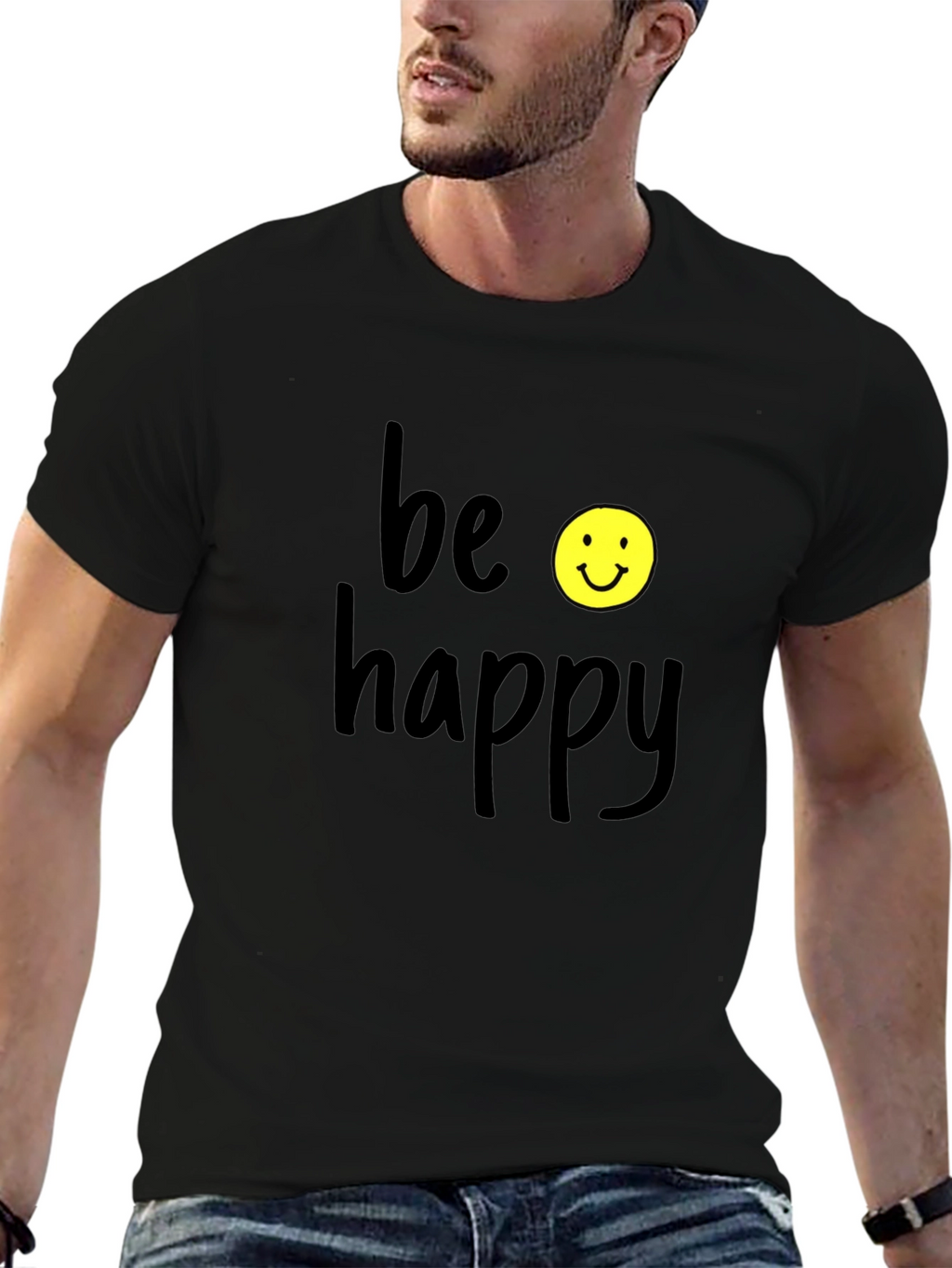Be Happy Graphic T-Shirt - Black Casual Tee