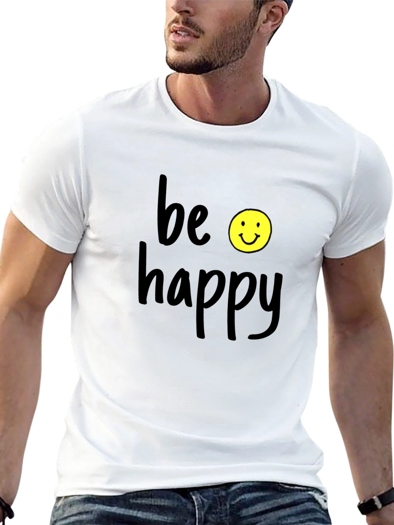 Be Happy Graphic T-Shirt - Black Casual Tee