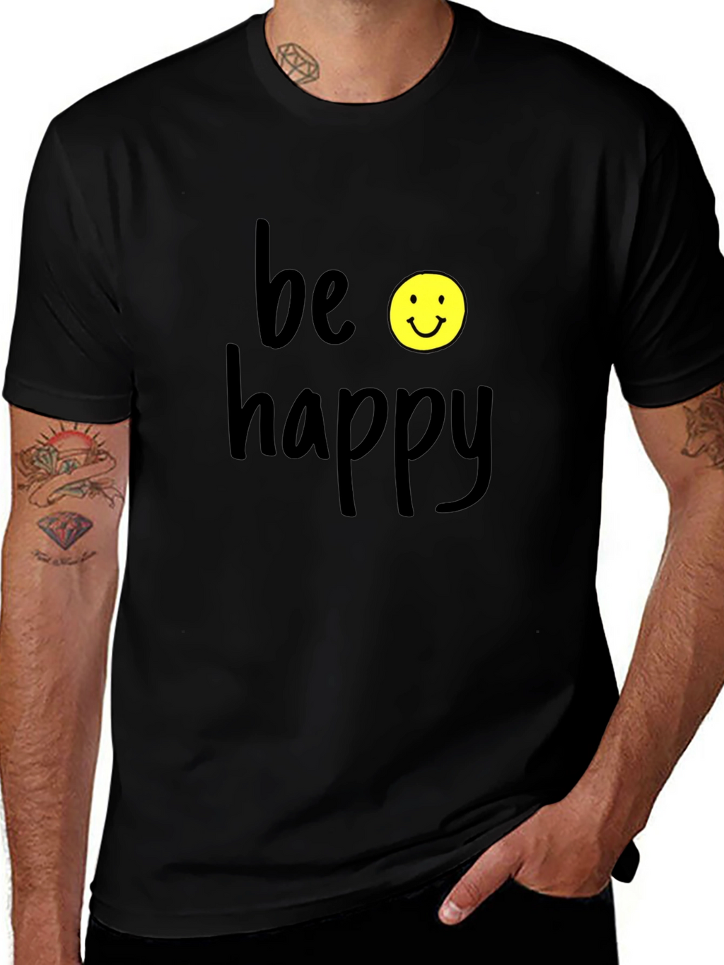 Be Happy Graphic T-Shirt - Black Casual Tee