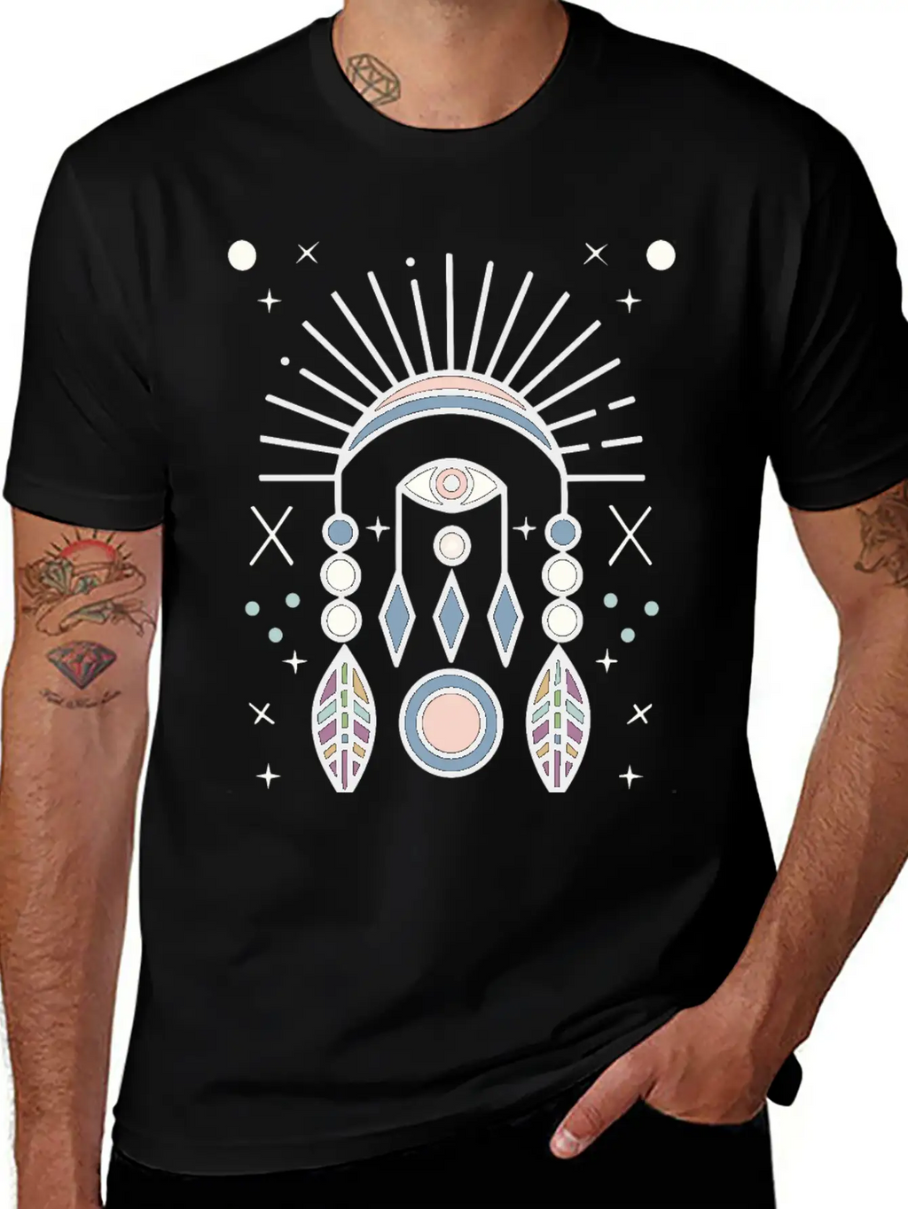 Abstract Boho Tribal Eyeball Design Casual Graphic T-Shirt – Simple And Comfortable Daily Wear
