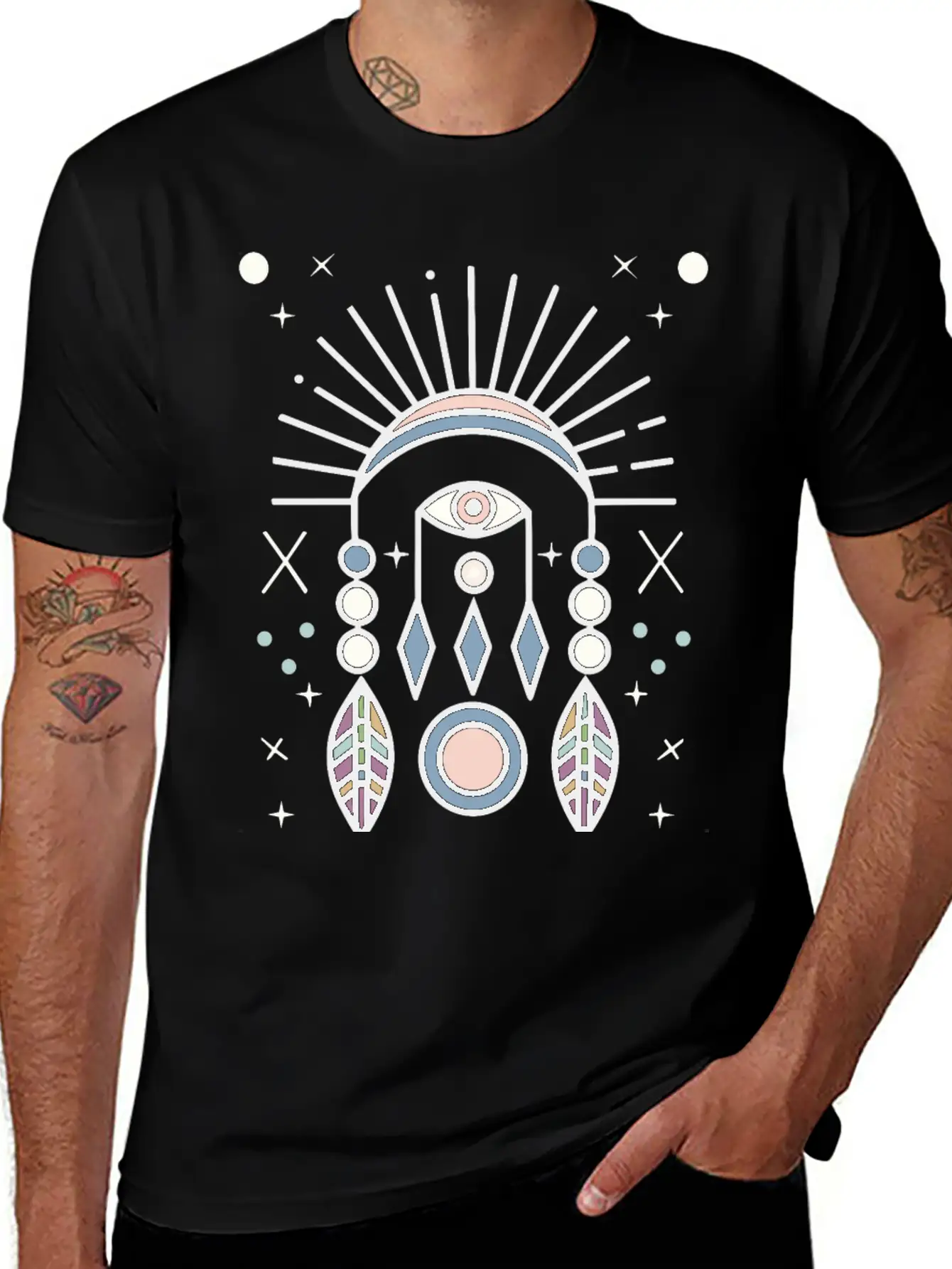 Abstract Boho Tribal Eyeball Design Casual Graphic T-Shirt – Simple And Comfortable Daily Wear