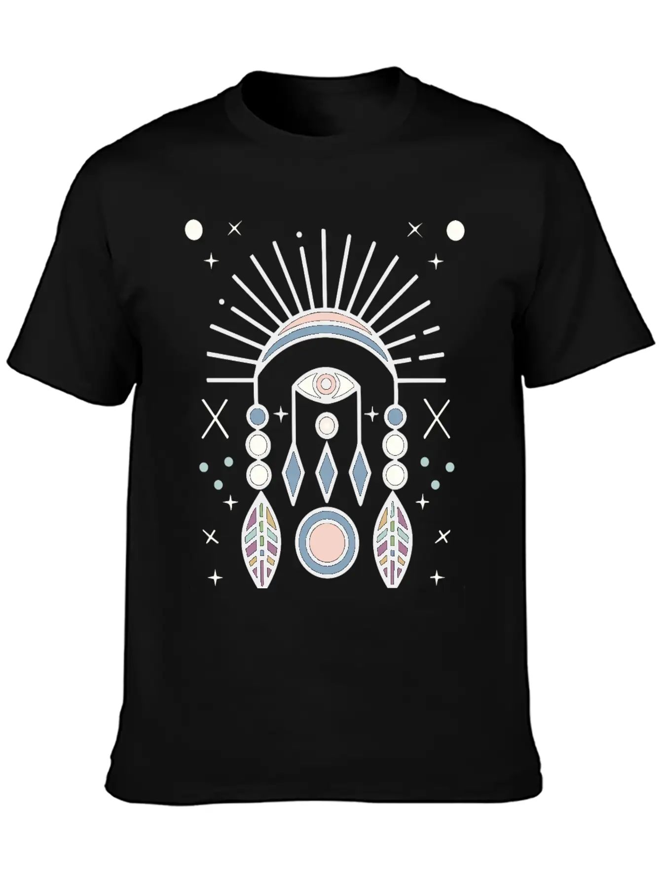 Abstract Boho Tribal Eyeball Design Casual Graphic T-Shirt – Simple And Comfortable Daily Wear