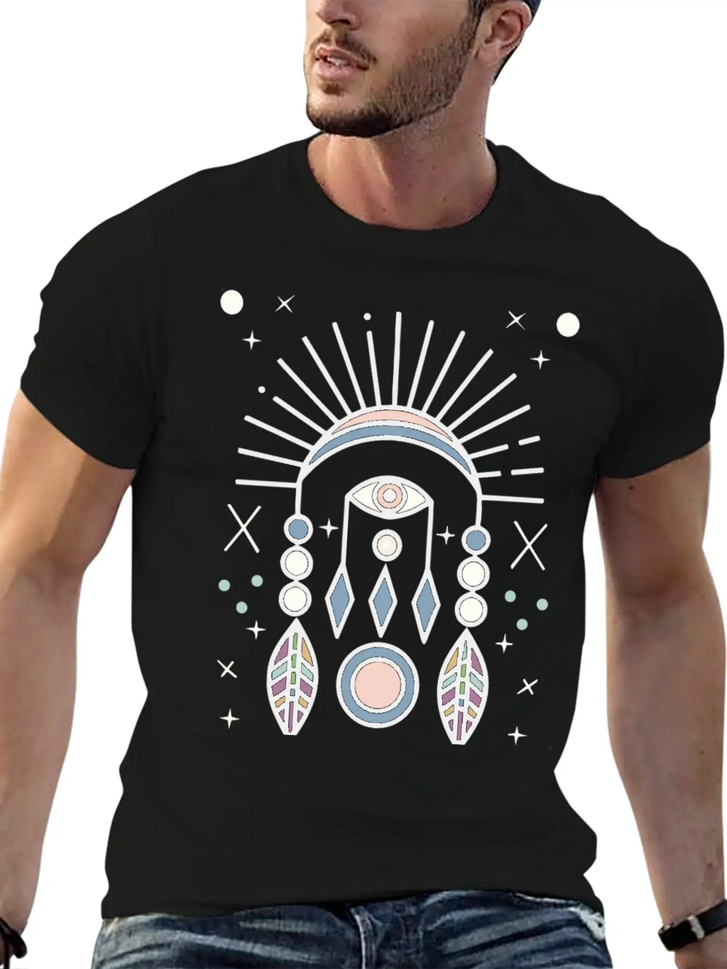 Abstract Boho Tribal Eyeball Design Casual Graphic T-Shirt – Simple And Comfortable Daily Wear