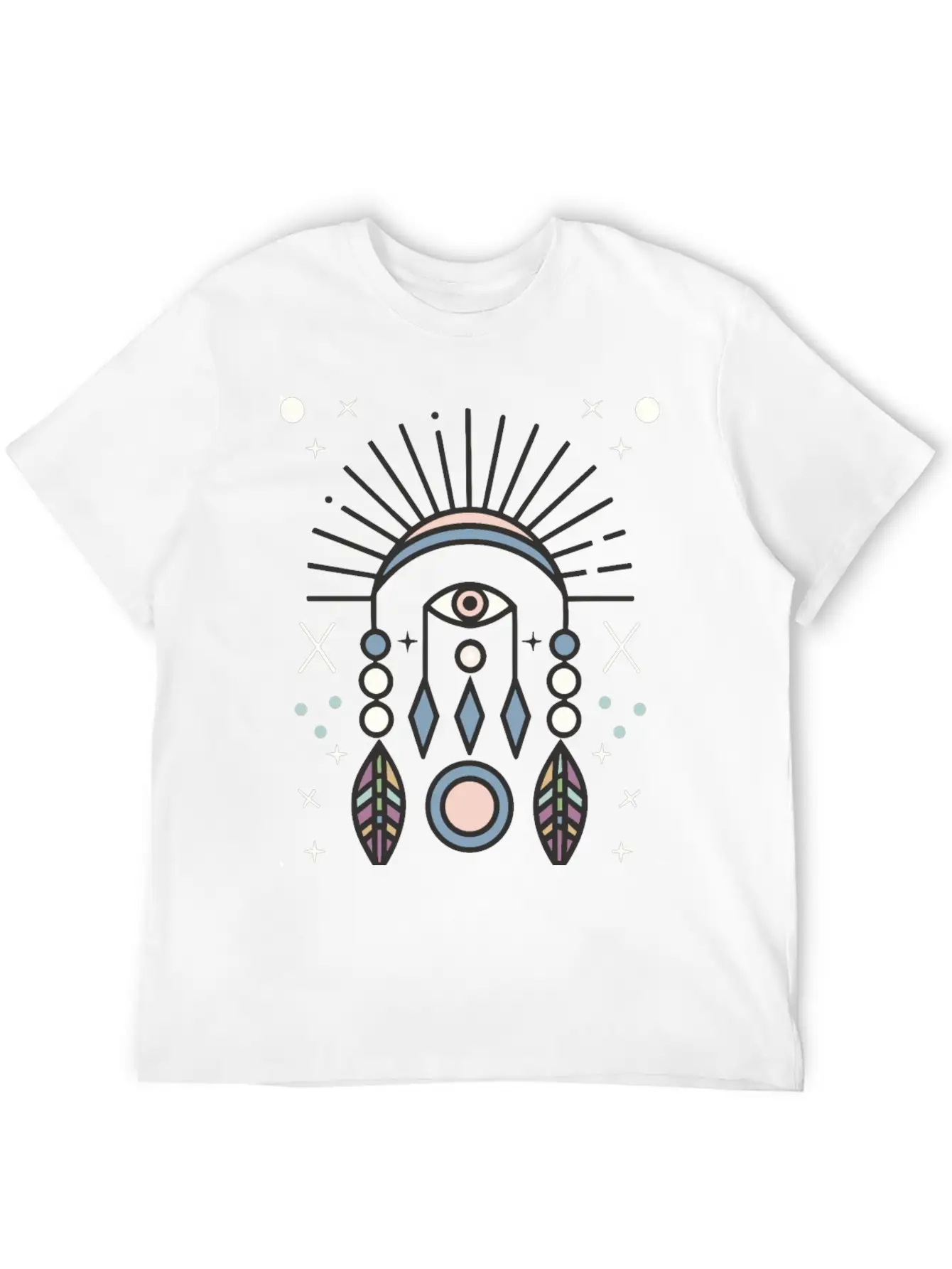 Abstract Boho Tribal Eyeball Design Casual Graphic T-Shirt – Simple And Comfortable Daily Wear