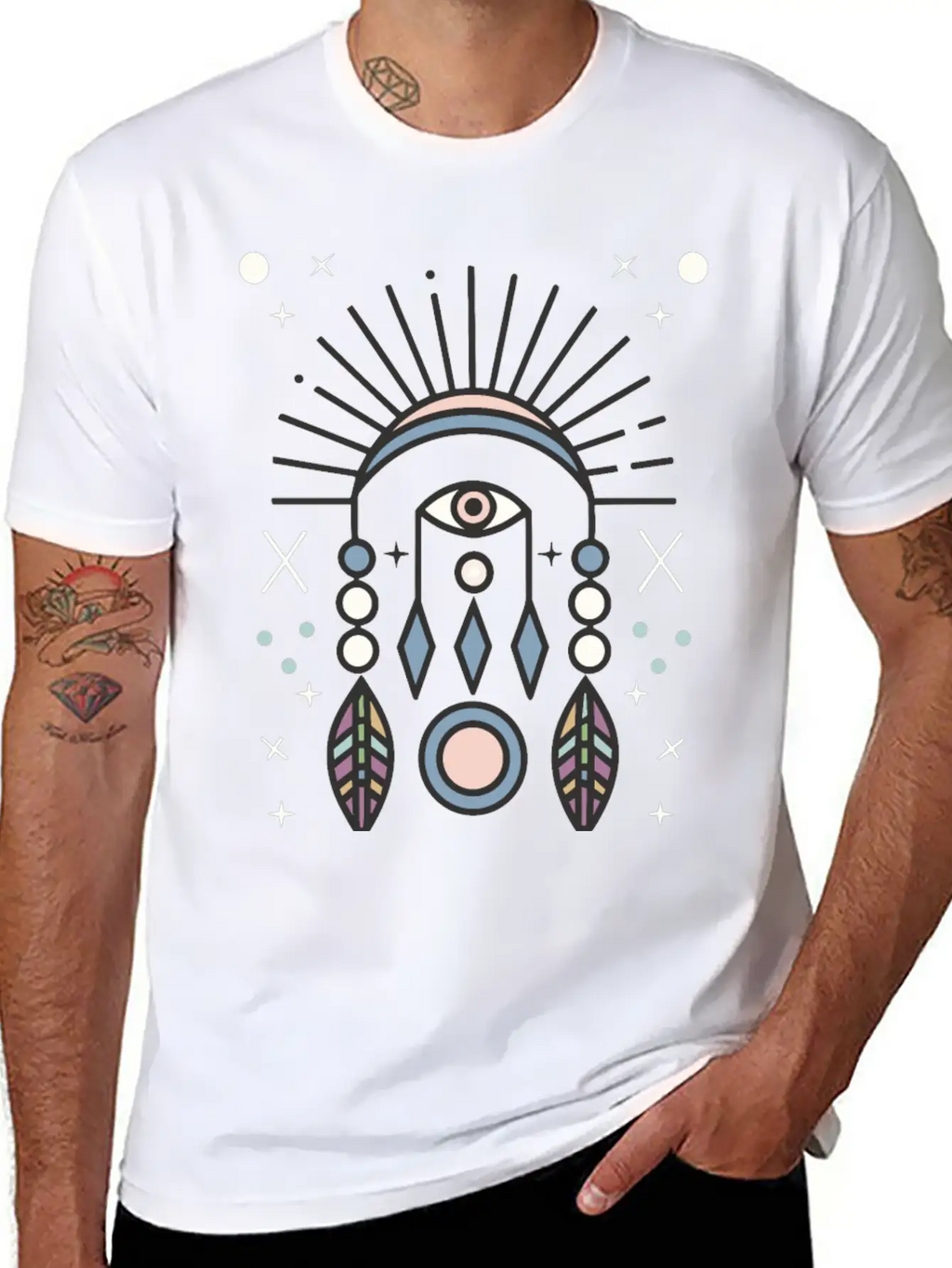 Abstract Boho Tribal Eyeball Design Casual Graphic T-Shirt – Simple And Comfortable Daily Wear