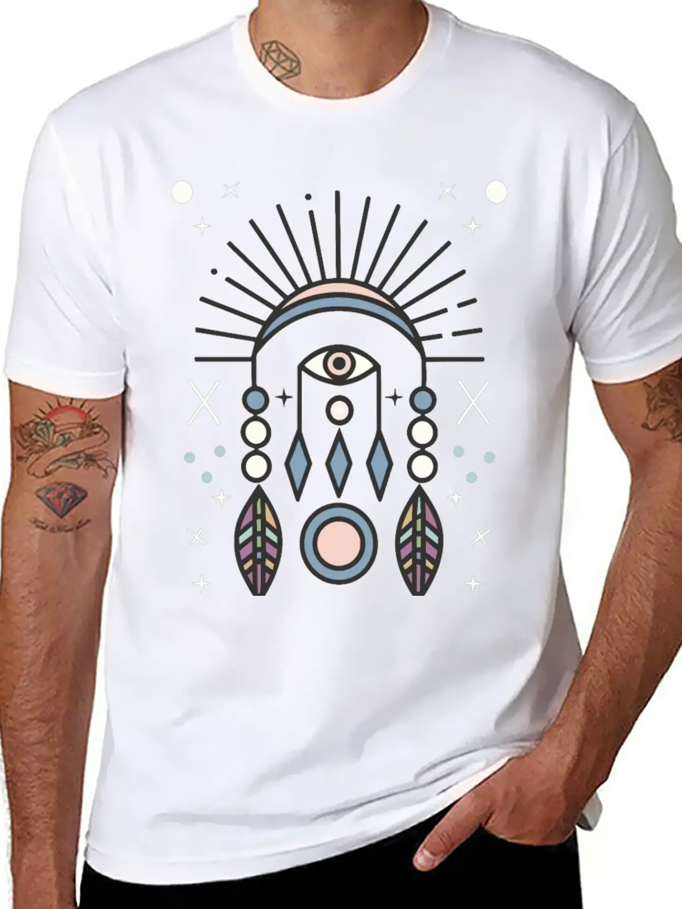 Abstract Boho Tribal Eyeball Design Casual Graphic T-Shirt – Simple And Comfortable Daily Wear
