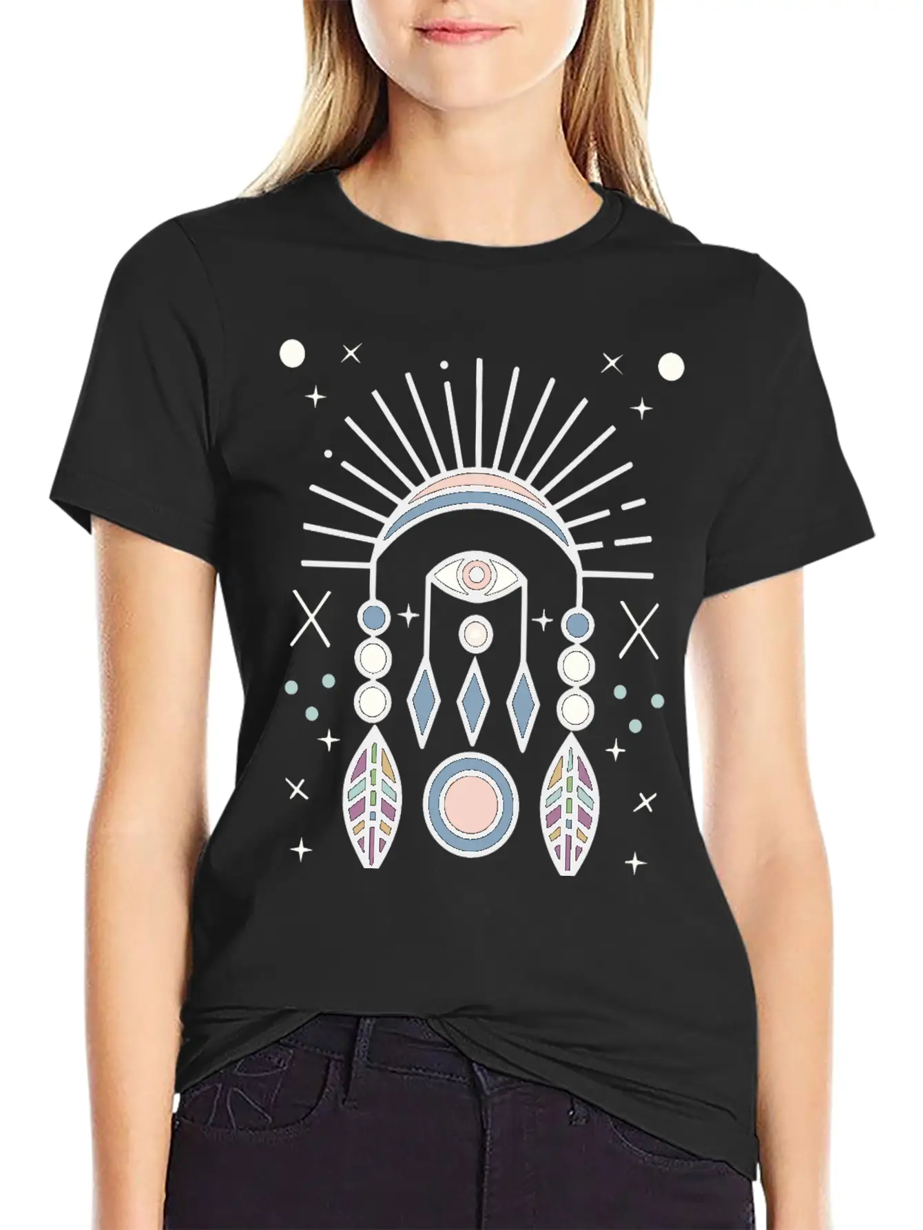 Abstract Boho Tribal Eyeball Design Casual Graphic T-Shirt – Simple And Comfortable Daily Wear