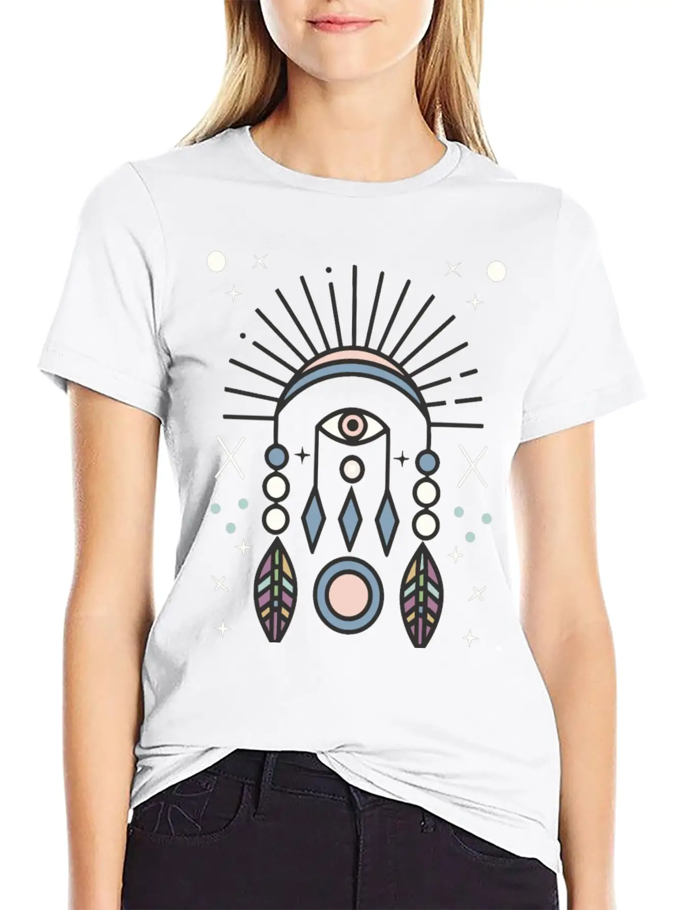 Abstract Boho Tribal Eyeball Design Casual Graphic T-Shirt – Simple And Comfortable Daily Wear
