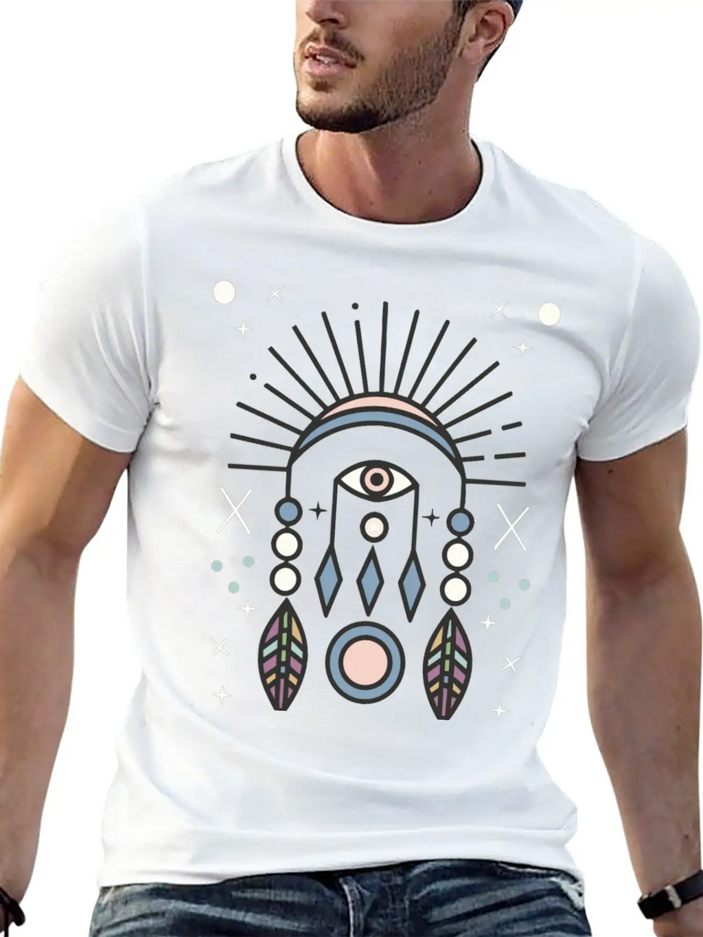 Abstract Boho Tribal Eyeball Design Casual Graphic T-Shirt – Simple And Comfortable Daily Wear