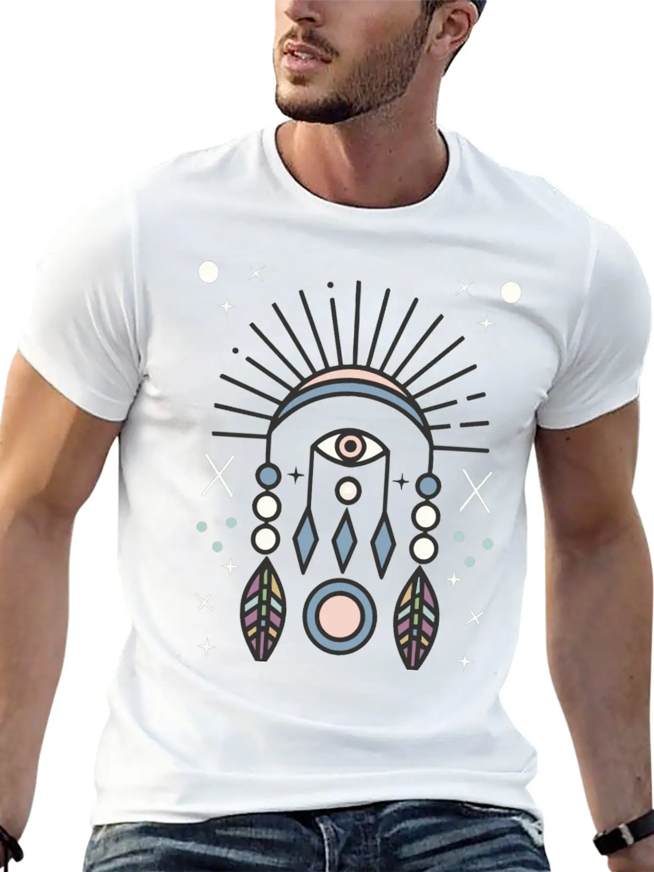 Abstract Boho Tribal Eyeball Design Casual Graphic T-Shirt – Simple And Comfortable Daily Wear