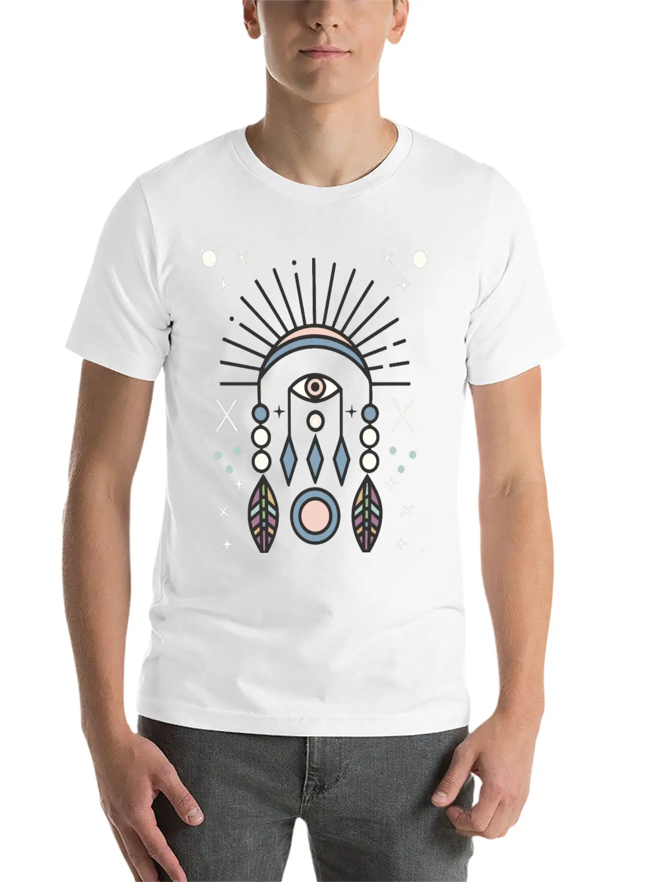 Abstract Boho Tribal Eyeball Design Casual Graphic T-Shirt – Simple And Comfortable Daily Wear
